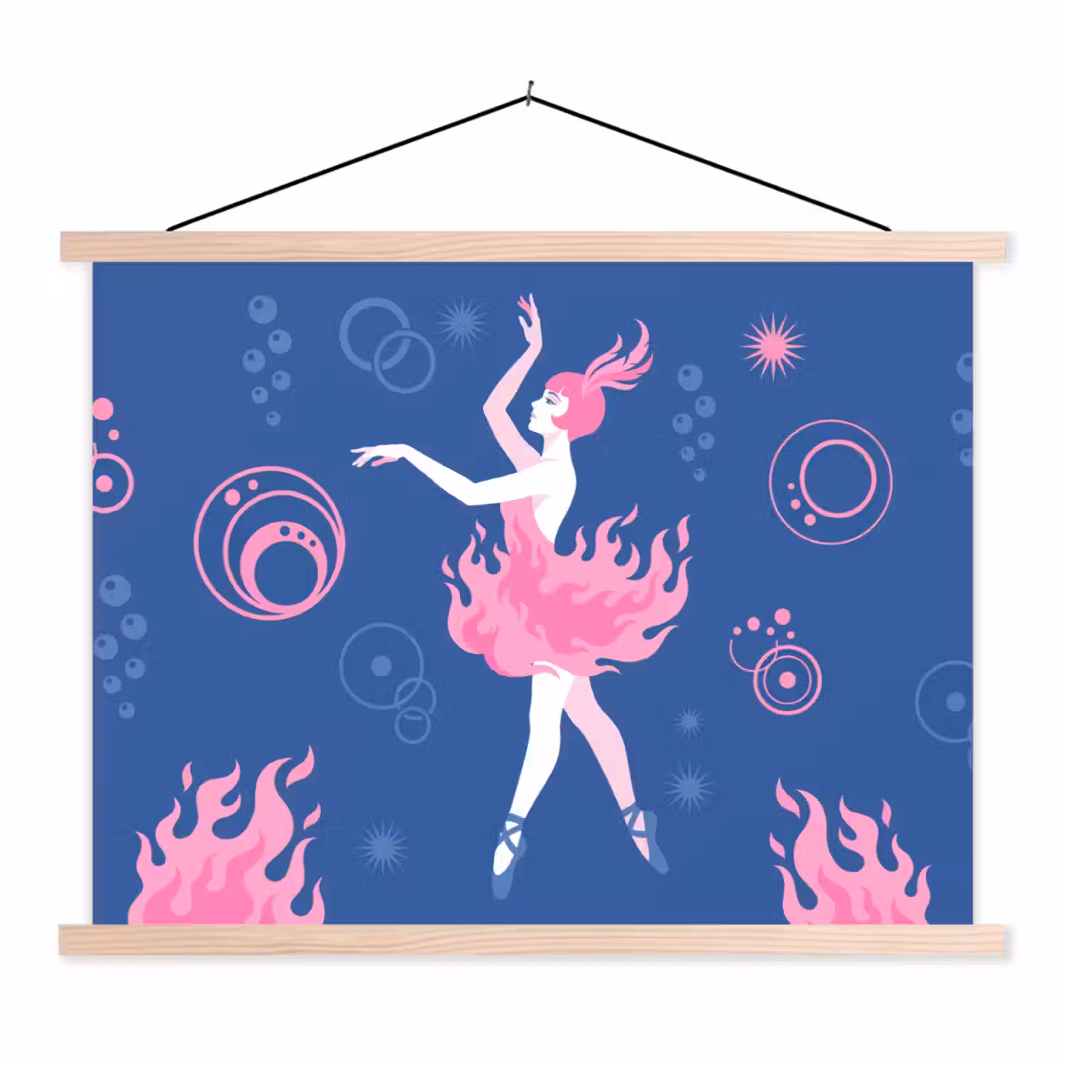 Danseres - Vlammenrok - Abstract - Roze - Blauw textielposter latten blank klein -3d