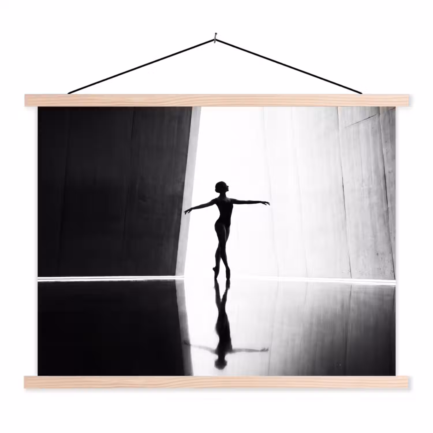 Danser - Silhouette - Kunst - Modern - Zwart-wit textielposter latten blank klein -3d