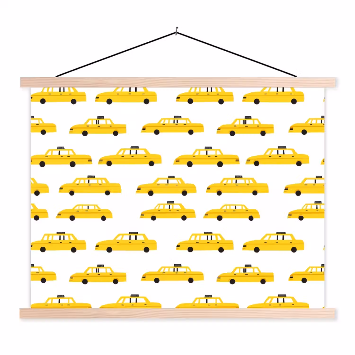 Taxi - Iconisch - Geel textielposter latten blank klein 122 -3d