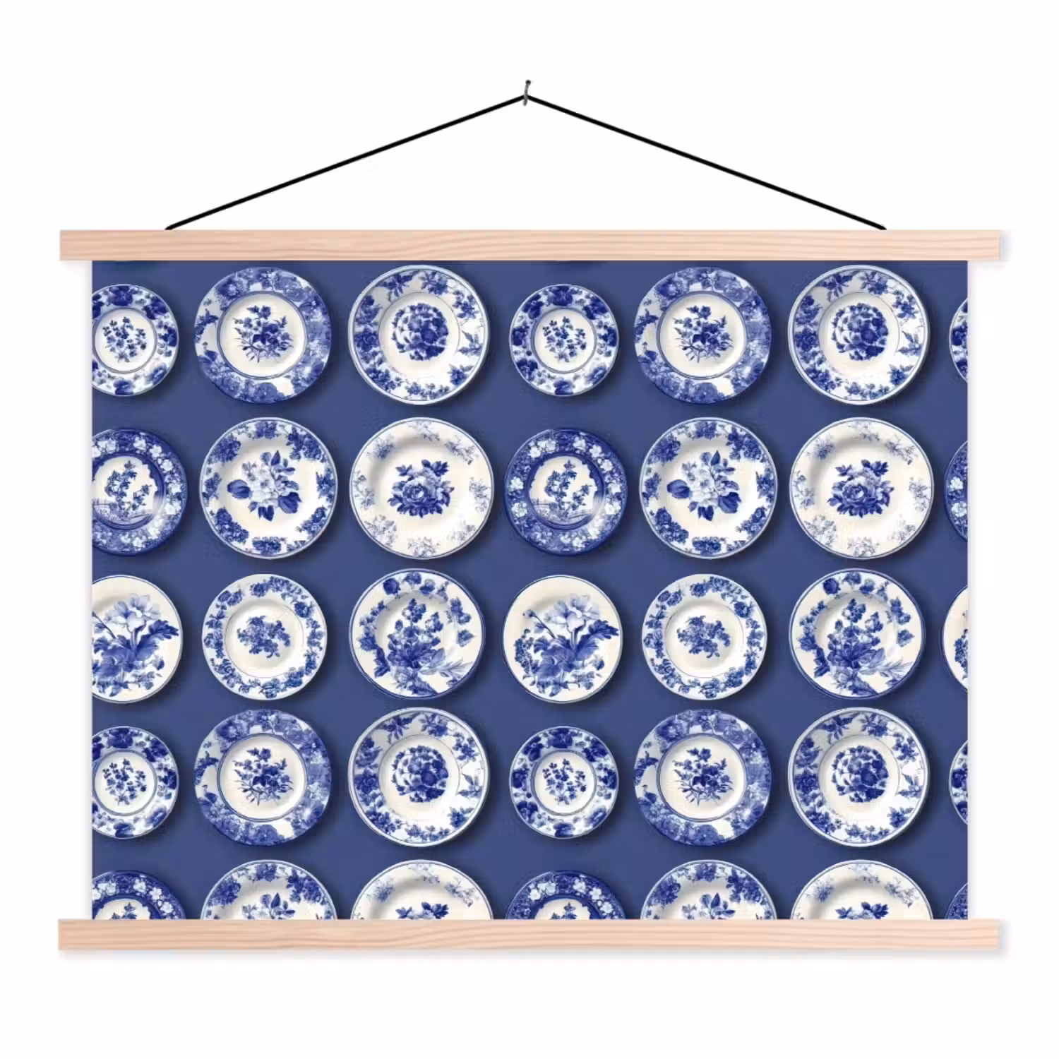 Borden - Floraal - Blauw textielposter latten blank klein 122 -3d