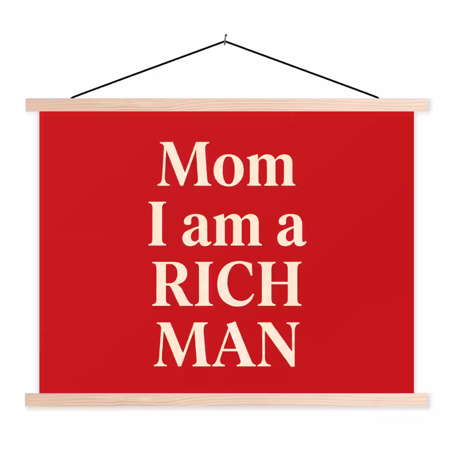 Tekst - Rijkdom - Motivatie - Rood - Modern textielposter latten blank klein -3d