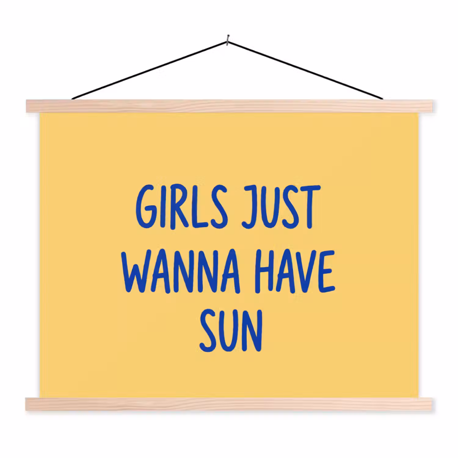 Tekst - Zon - Zomer - Modern - Geel textielposter latten blank klein -3d