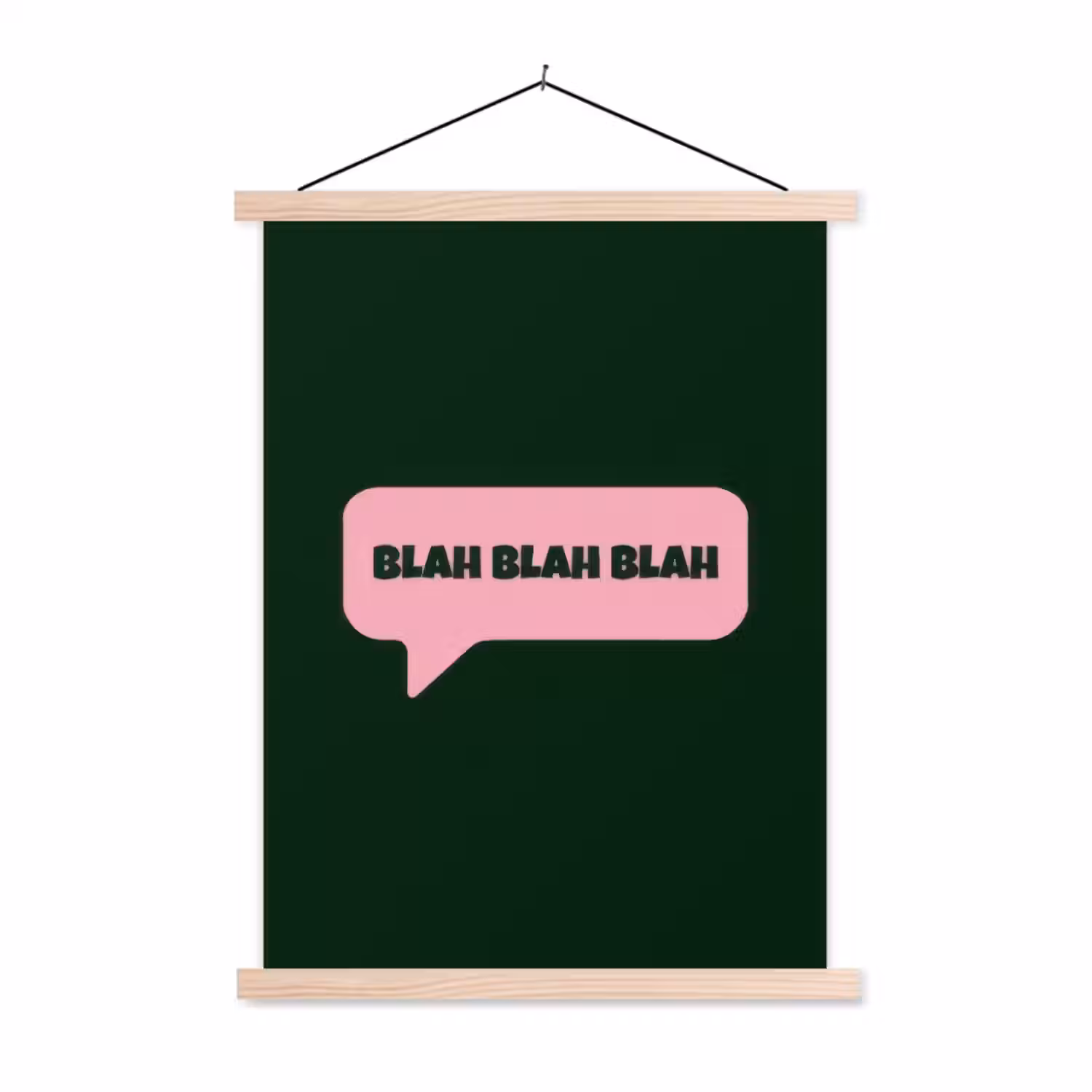 Tekstwolk - BLAH BLAH BLAH - Roze textielposter latten blank klein -3d