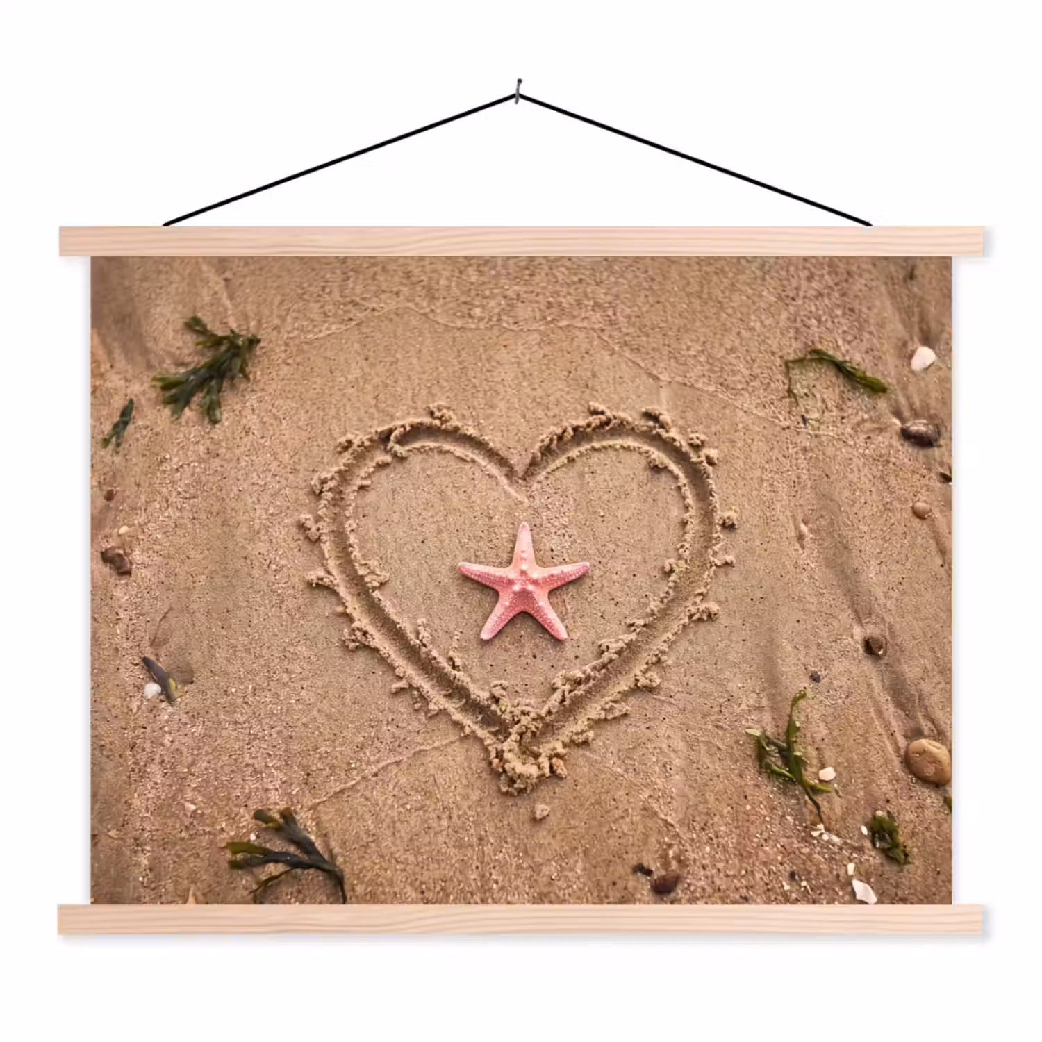Dieren - Hart - Strand - Zand - Roze textielposter latten blank klein -3d