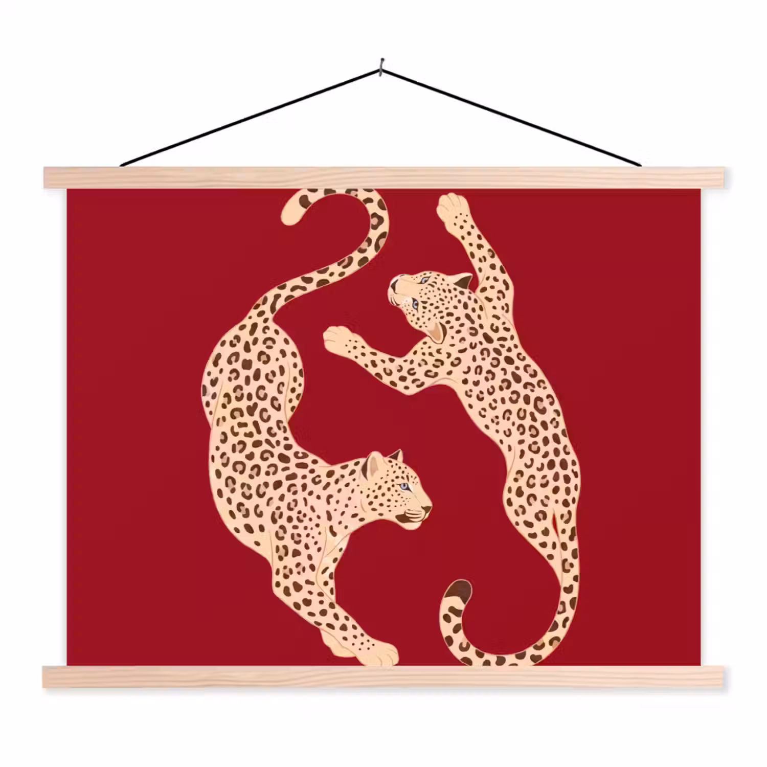 Dieren - Luipaard - Abstract - Rood - Modern textielposter latten blank klein -3d