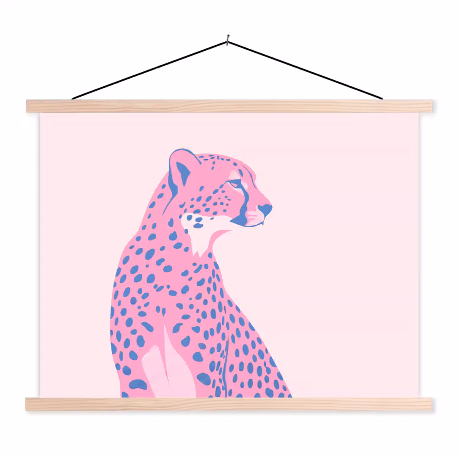 Dieren - Profiel - Abstract - Roze - Blauw textielposter latten blank klein -3d