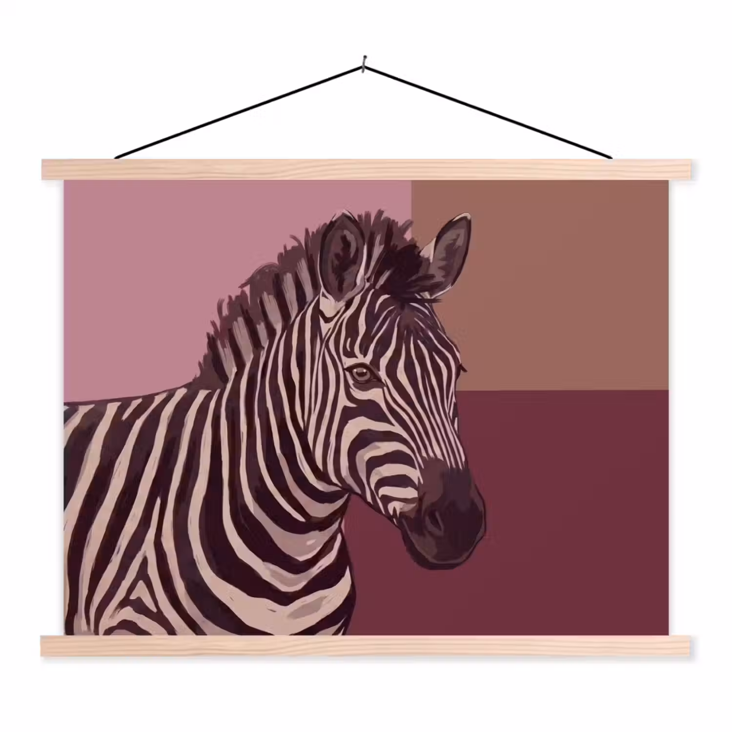 Dieren - Zebrahoofd - Wildlife - Modern - Bruin textielposter latten blank klein -3d
