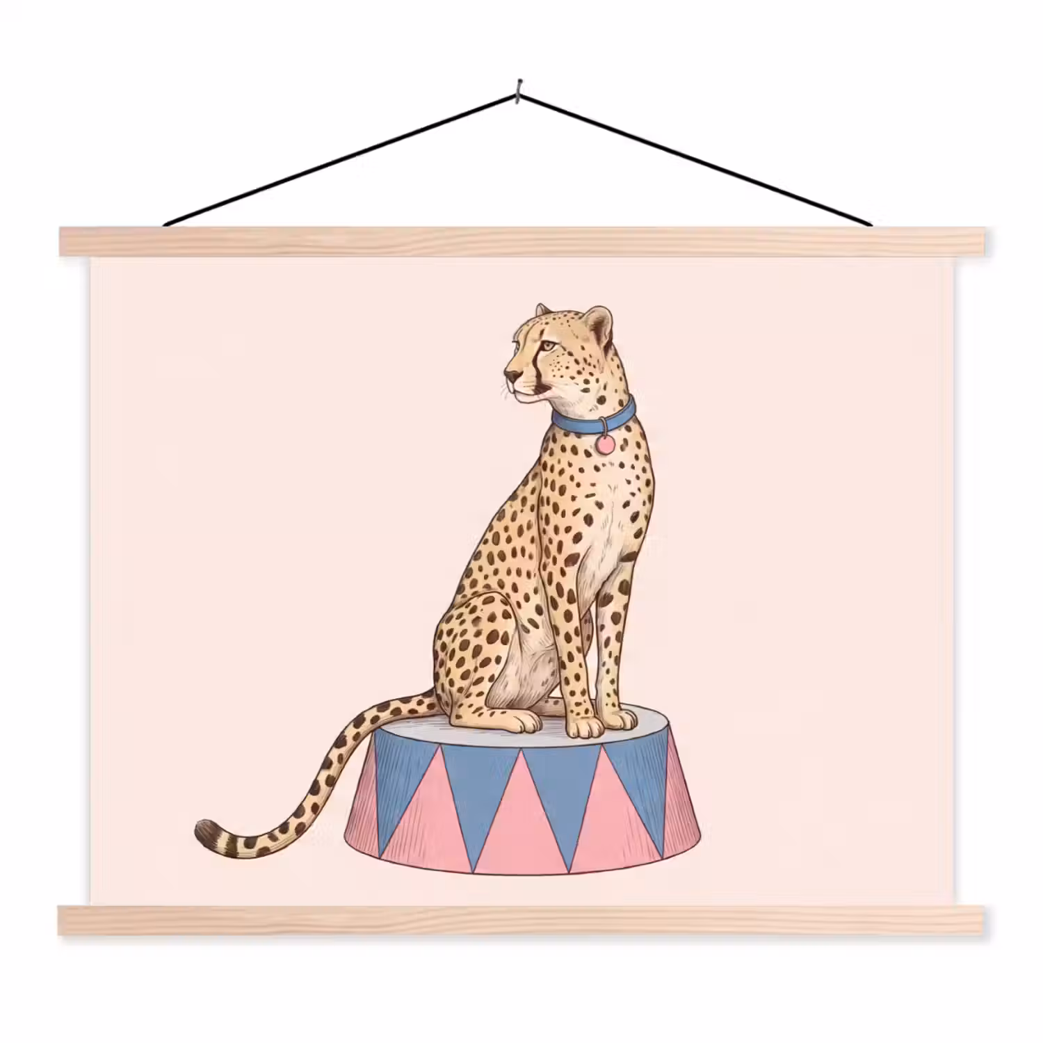 Dieren - Circus - Illustratie - Vintage - Roze textielposter latten blank klein -3d