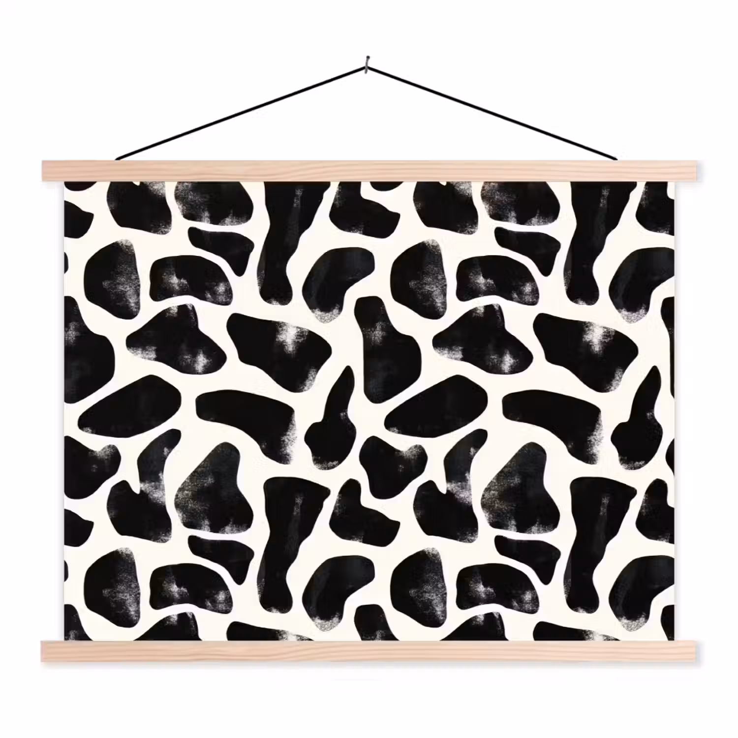 Dierenpatroon - Vlekken - Zwart - Wit textielposter latten blank klein 122 -3d