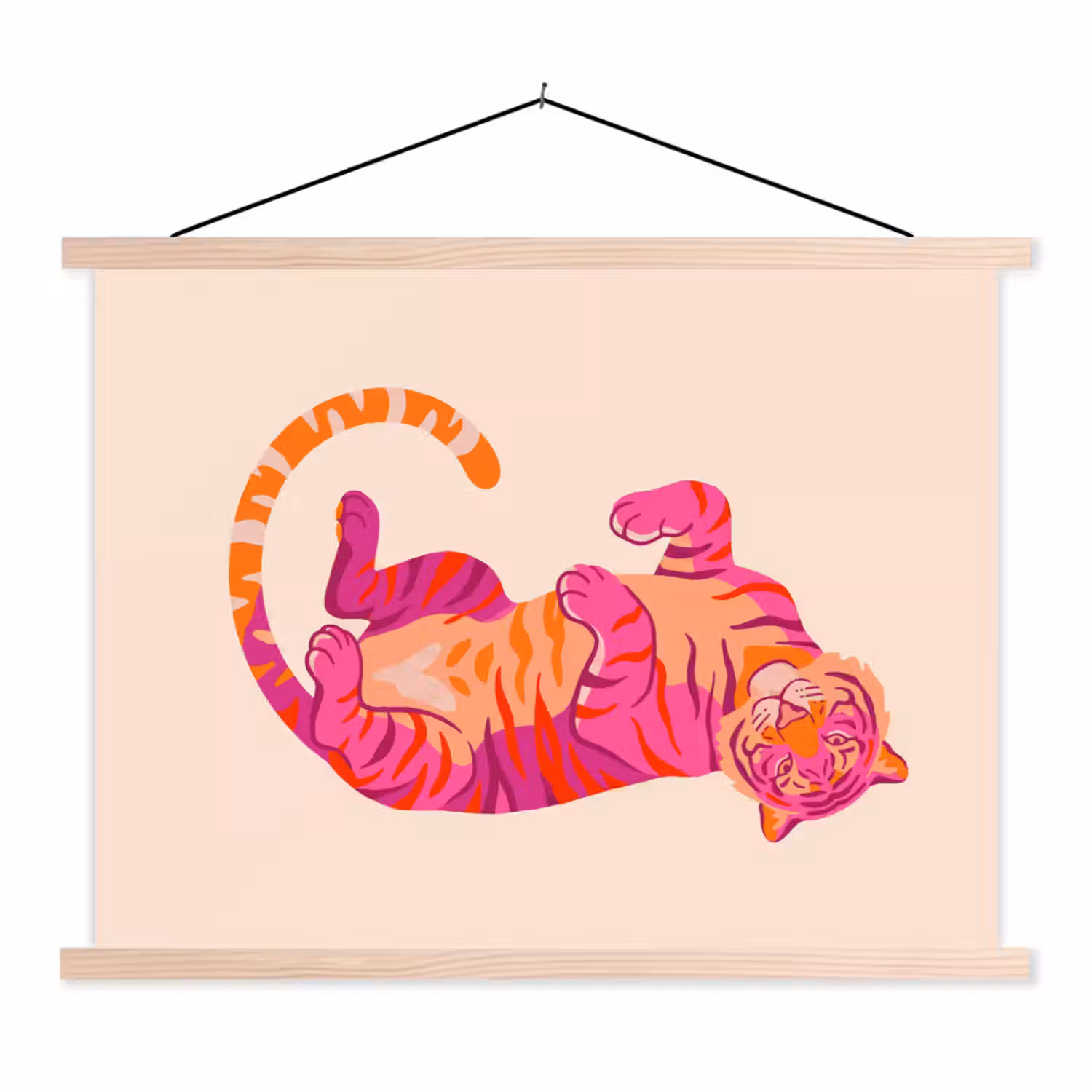 Tijger - Roze - Oranje textielposter latten blank klein -3d