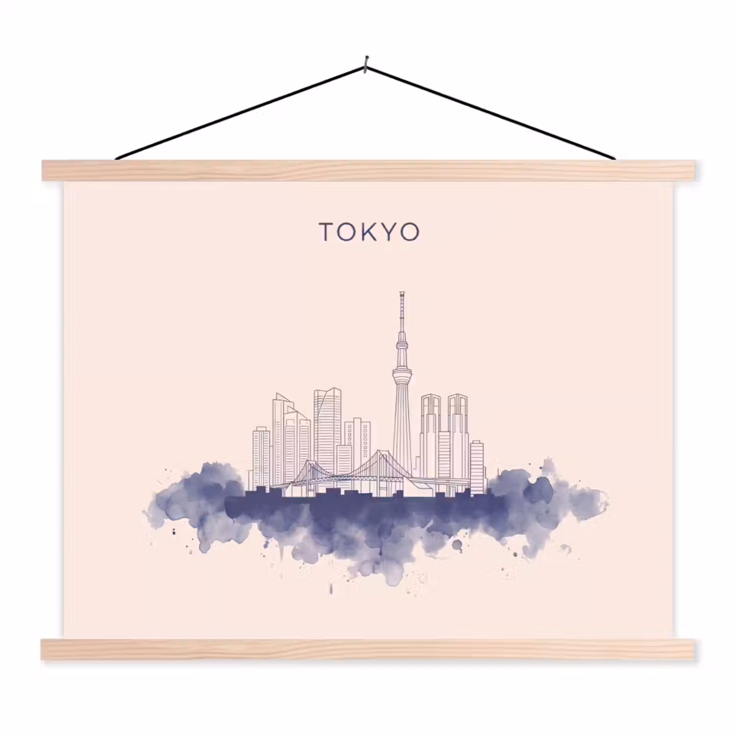 Tokyo - Skyline - Stad - Abstract - Blauw textielposter latten blank klein -3d