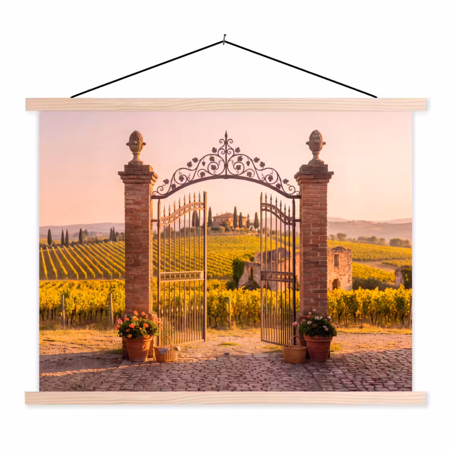 Poort - Landschap - Platteland - Zonlicht - Warm textielposter latten blank klein -3d