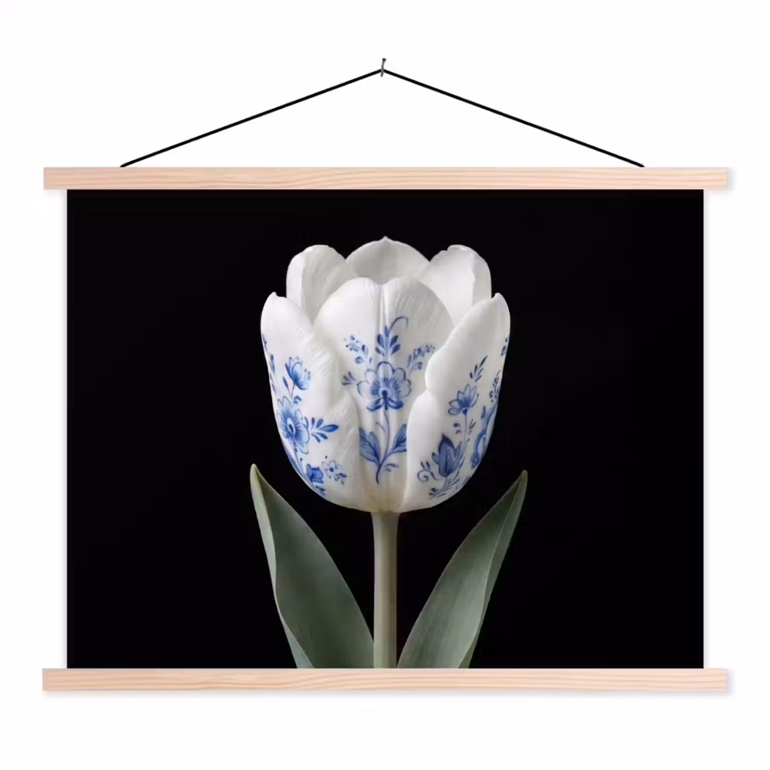 Tulp - Patroon - Blauw textielposter latten blank klein -3d