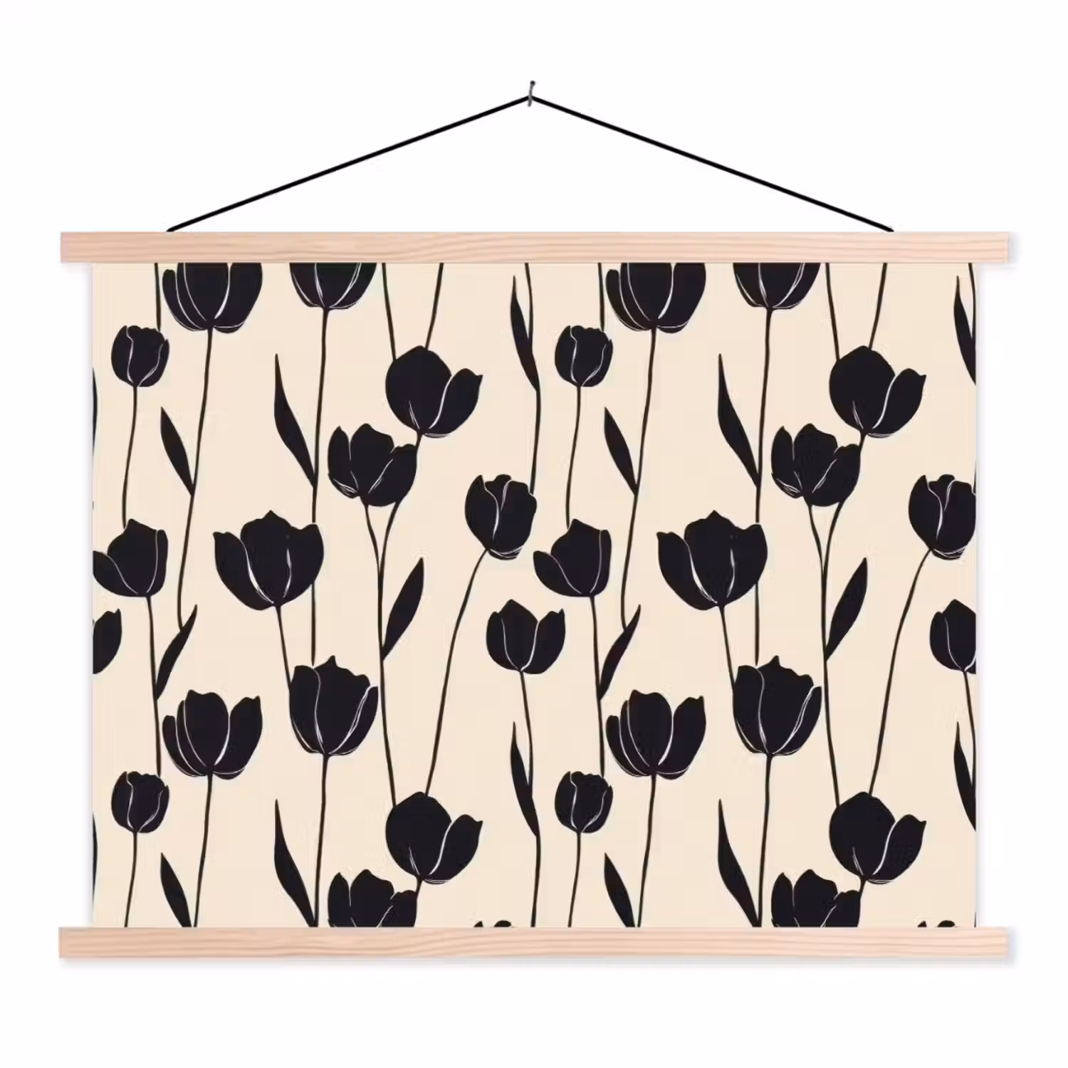 Tulpen - Patroon - Zwart textielposter latten blank klein 122 -3d
