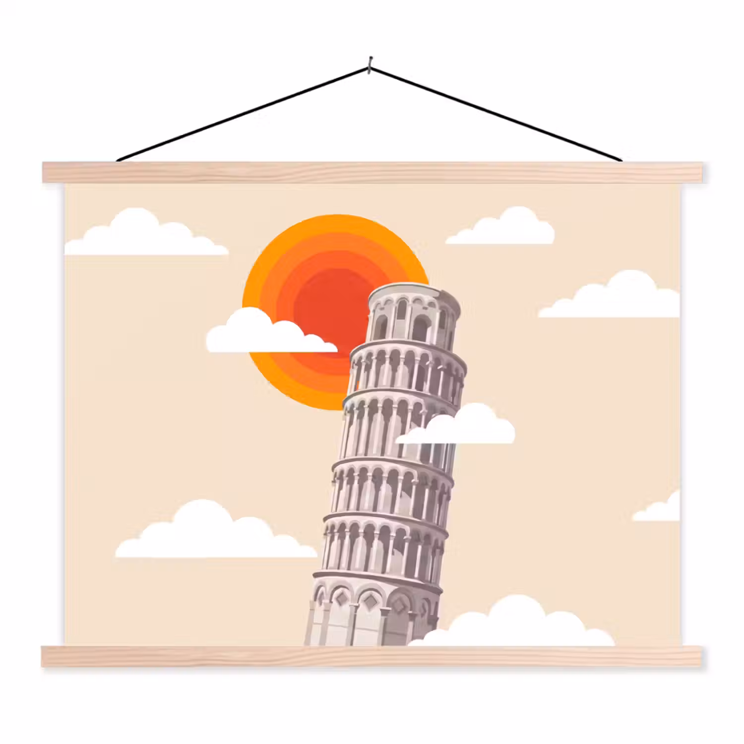 Toren - Pisa - Architectuur - Minimalistisch - Beige textielposter latten blank klein -3d