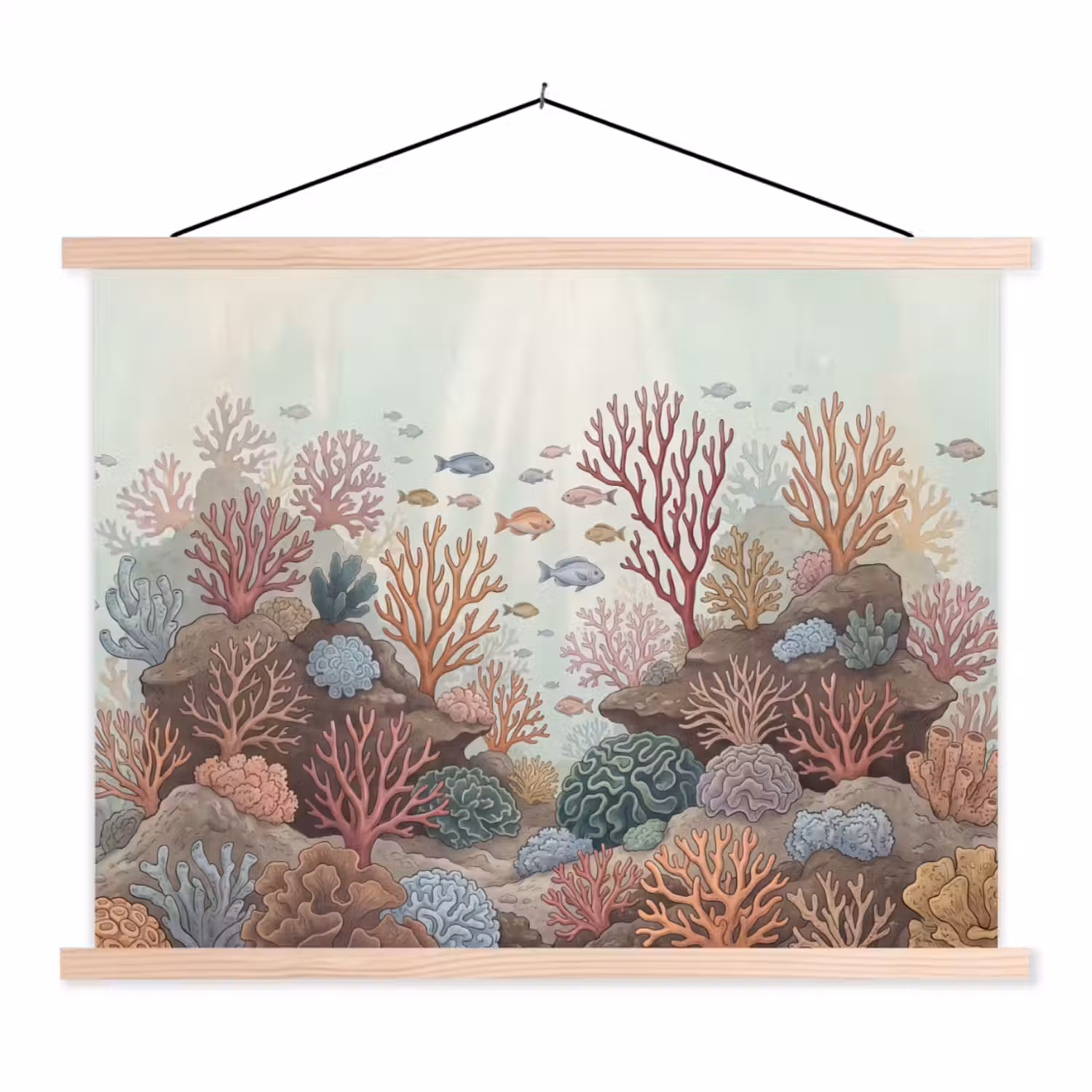 Onderwater - Koraal - Vis - Natuur textielposter latten blank klein -3d