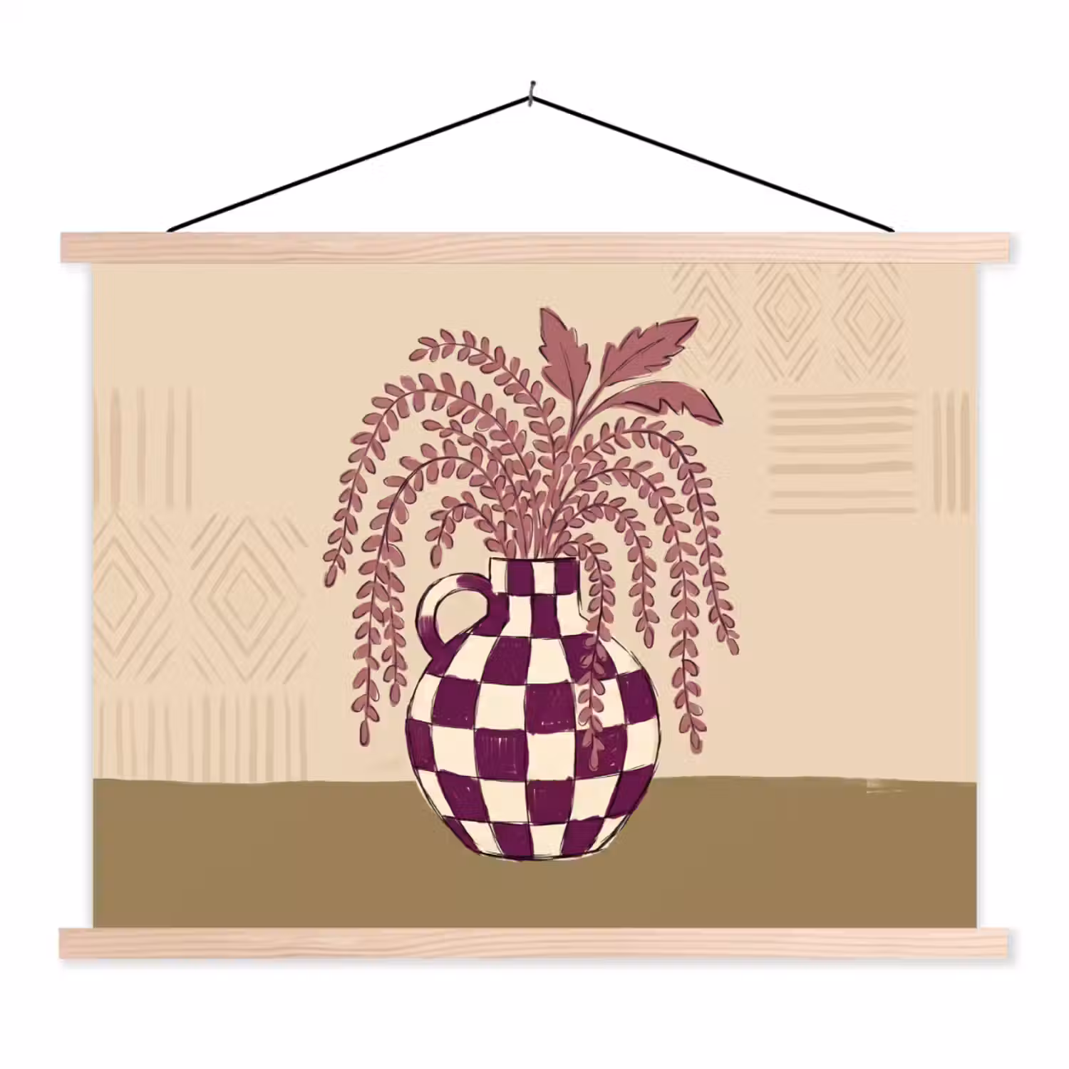 Vaas - Geruit - Planten - Modern - Paars textielposter latten blank klein -3d