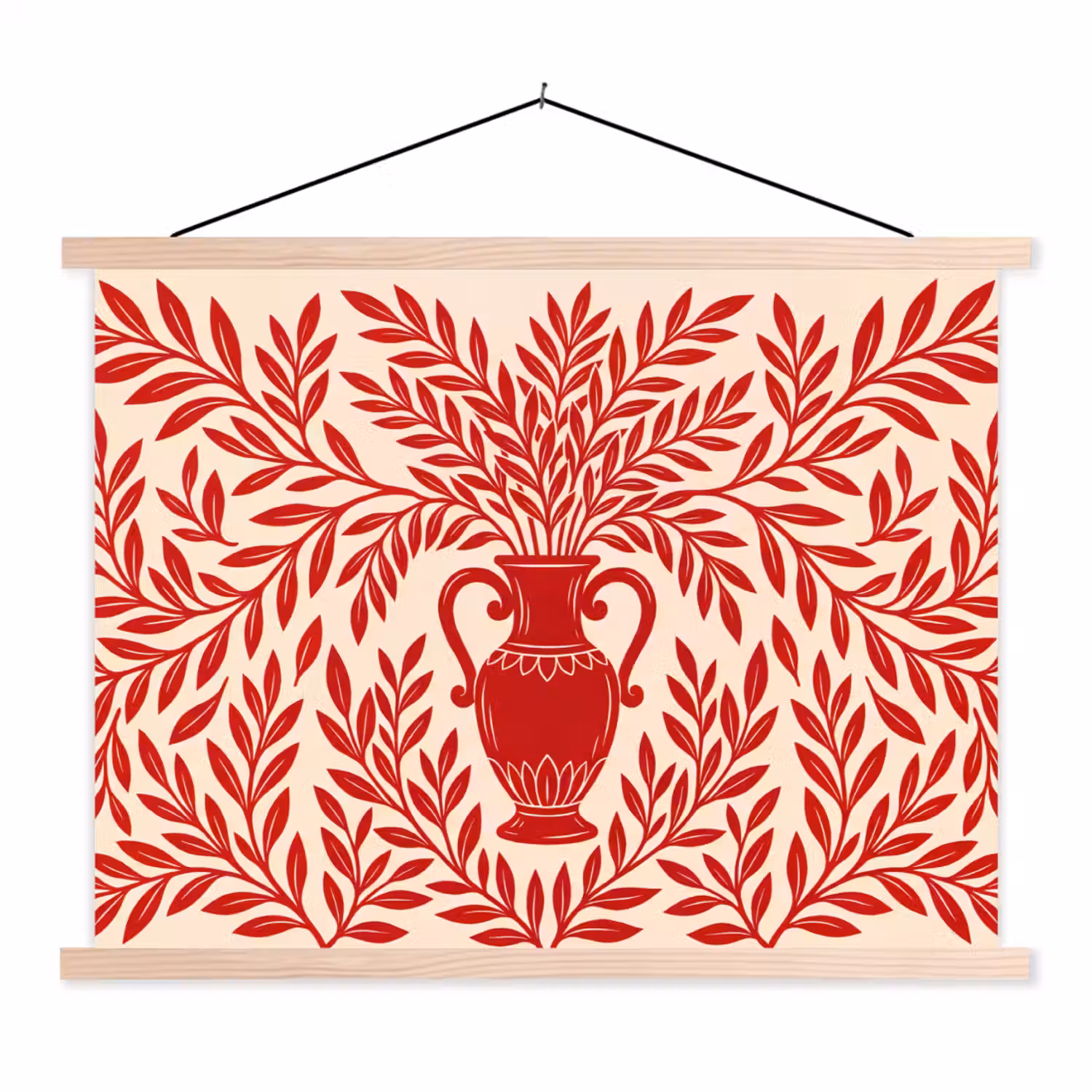 Vaas - Planten - Decoratie - Abstract - Rood textielposter latten blank klein -3d