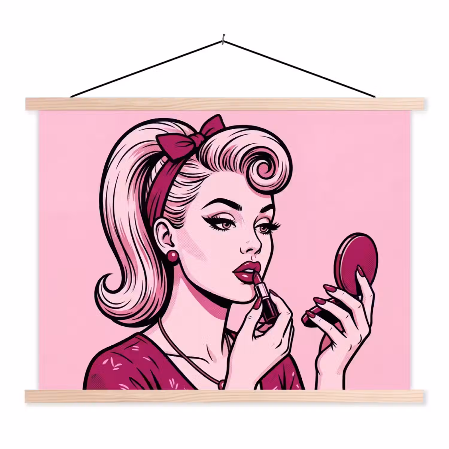 Vintage - Vrouw - Roze textielposter latten blank klein -3d