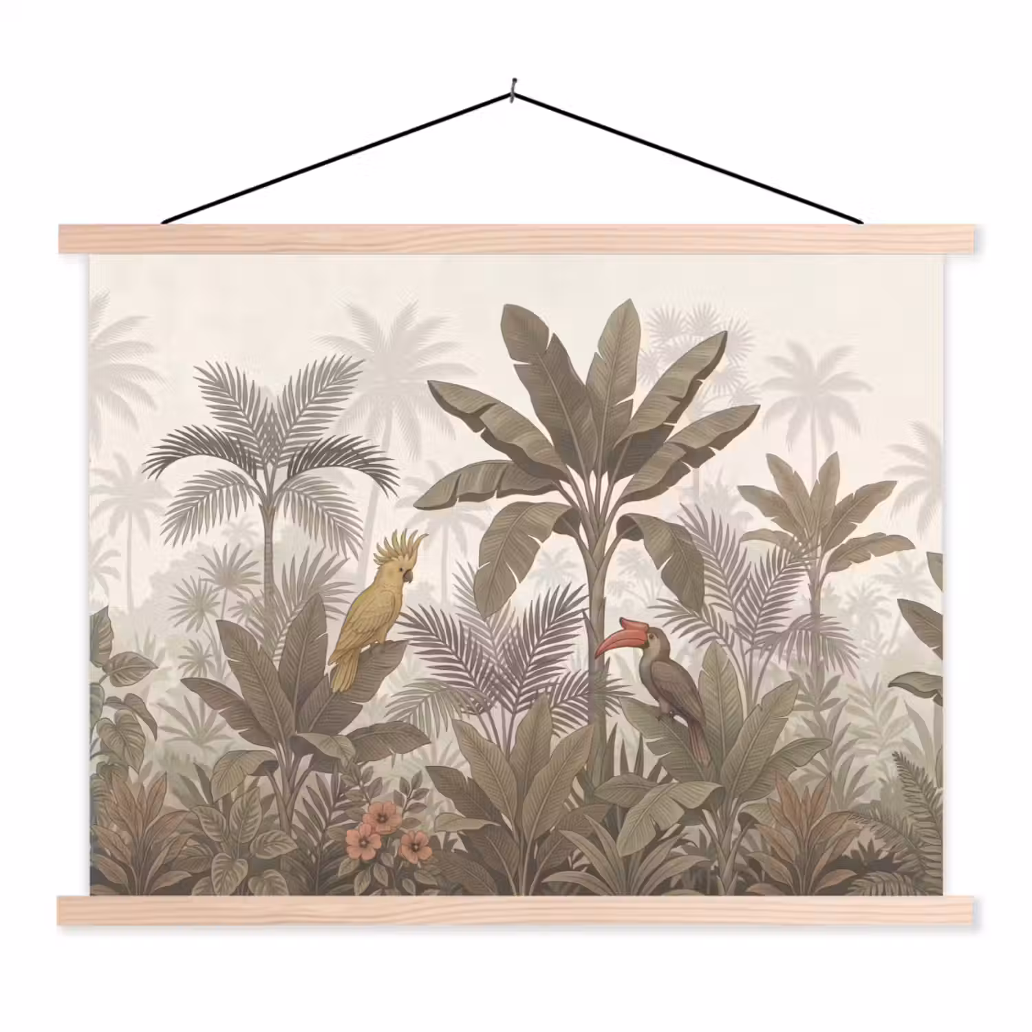 Vogel - Jungle - Tropisch - Illustratie - Groen textielposter latten blank klein -3d