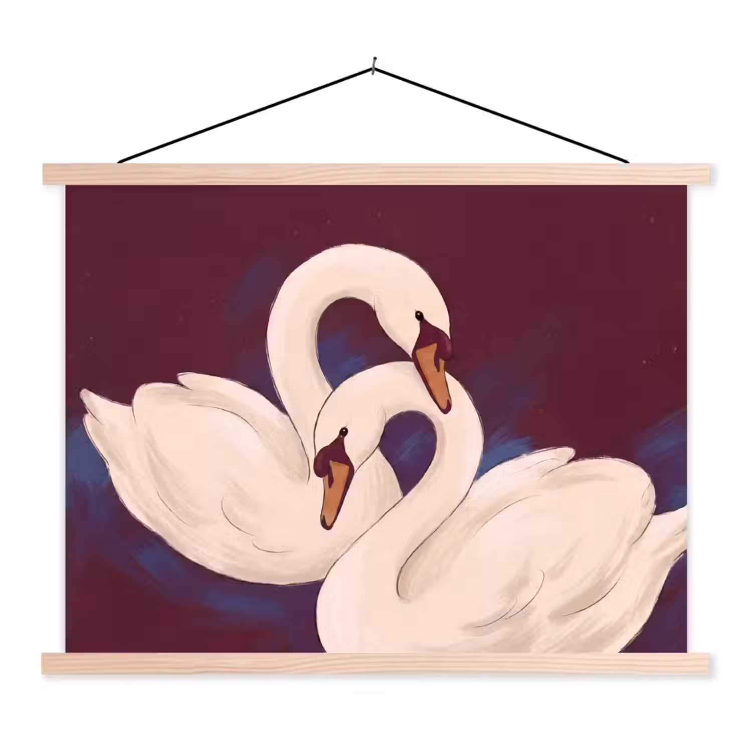 Vogel - Koppel - Liefde - Abstract - Wit textielposter latten blank klein -3d
