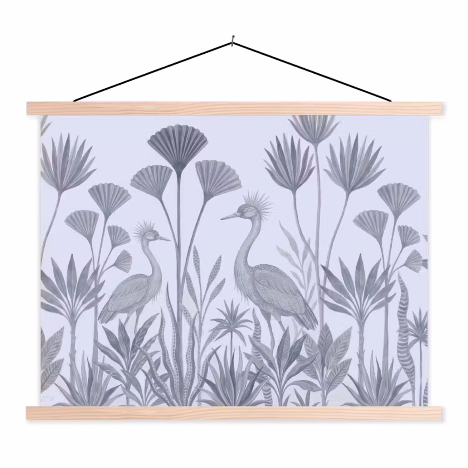 Vogel - Tropisch - Illustratie - Blauwgrijs - Natuur textielposter latten blank klein -3d