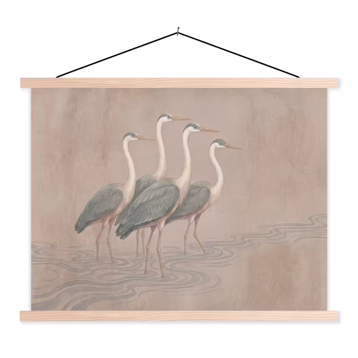 Vogel - Water - Natuur - Vintage textielposter latten blank klein -3d