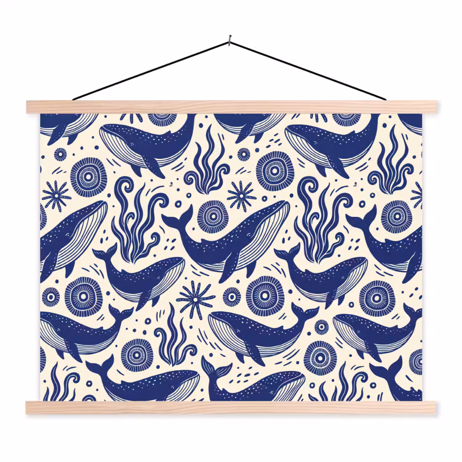 Walvis - Onderwater - Dieren - Abstract - Blauw textielposter latten blank klein -3d