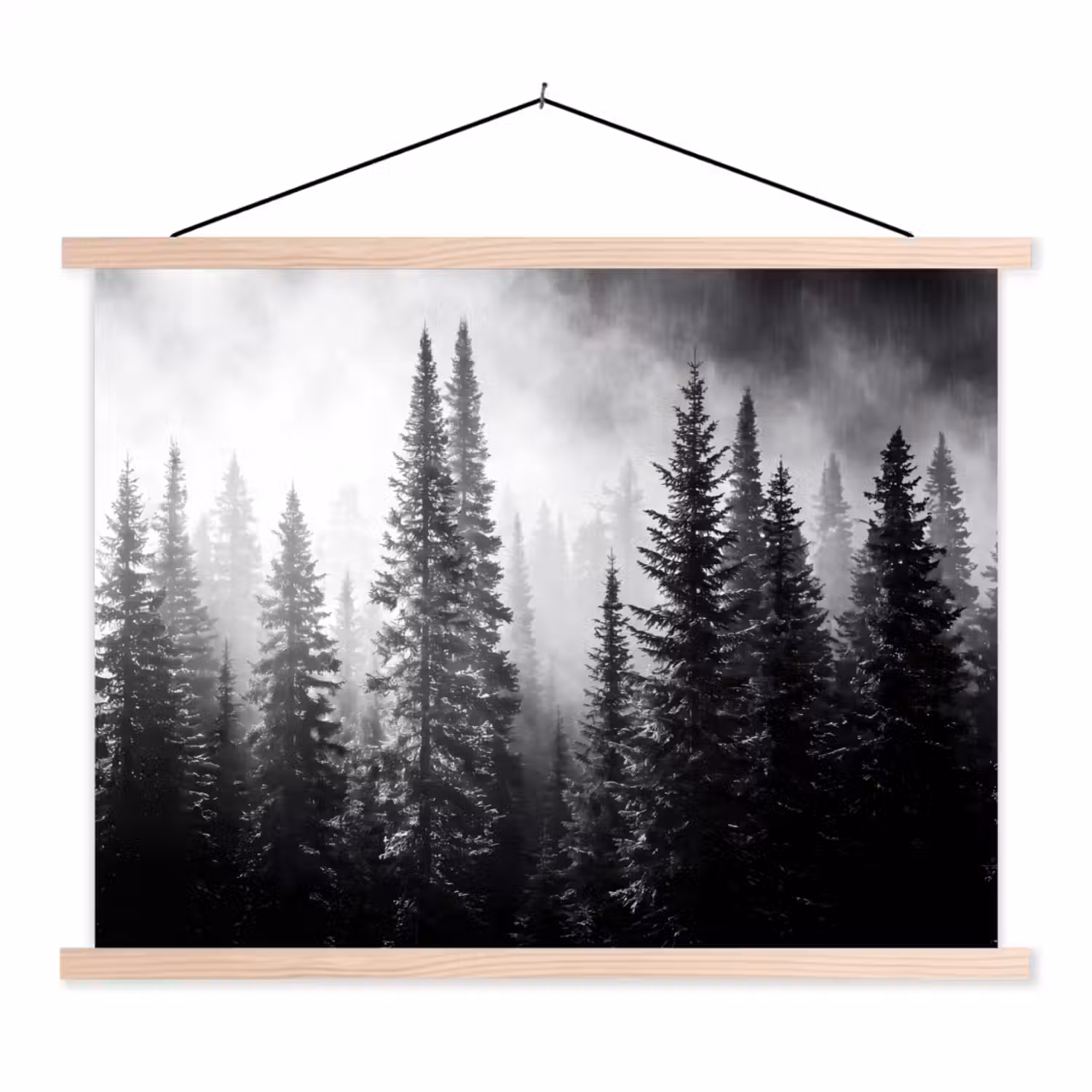 Bos - Mist - Winter - Monochroom - Natuur textielposter latten blank klein -3d
