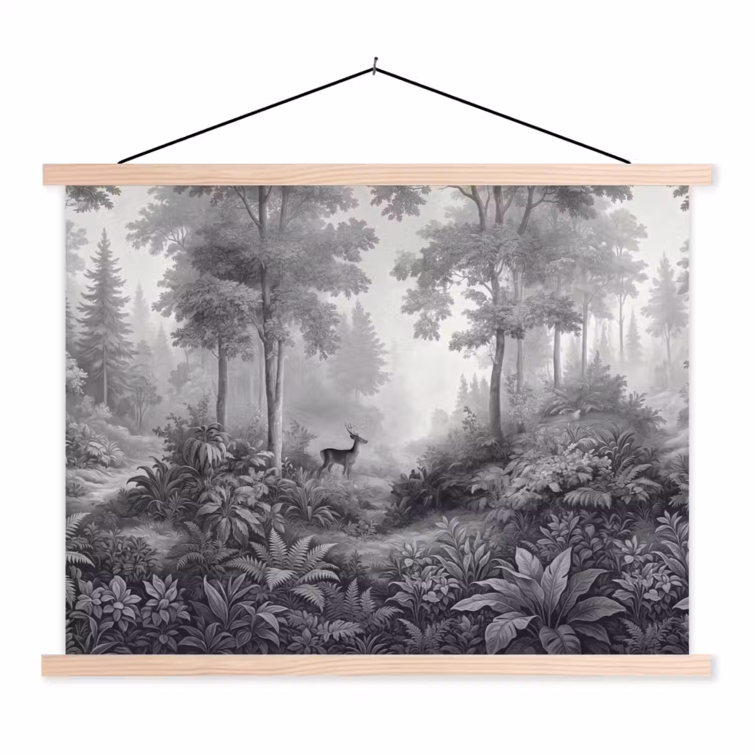 Bos - Hert - Zwart - Wit textielposter latten blank klein -3d