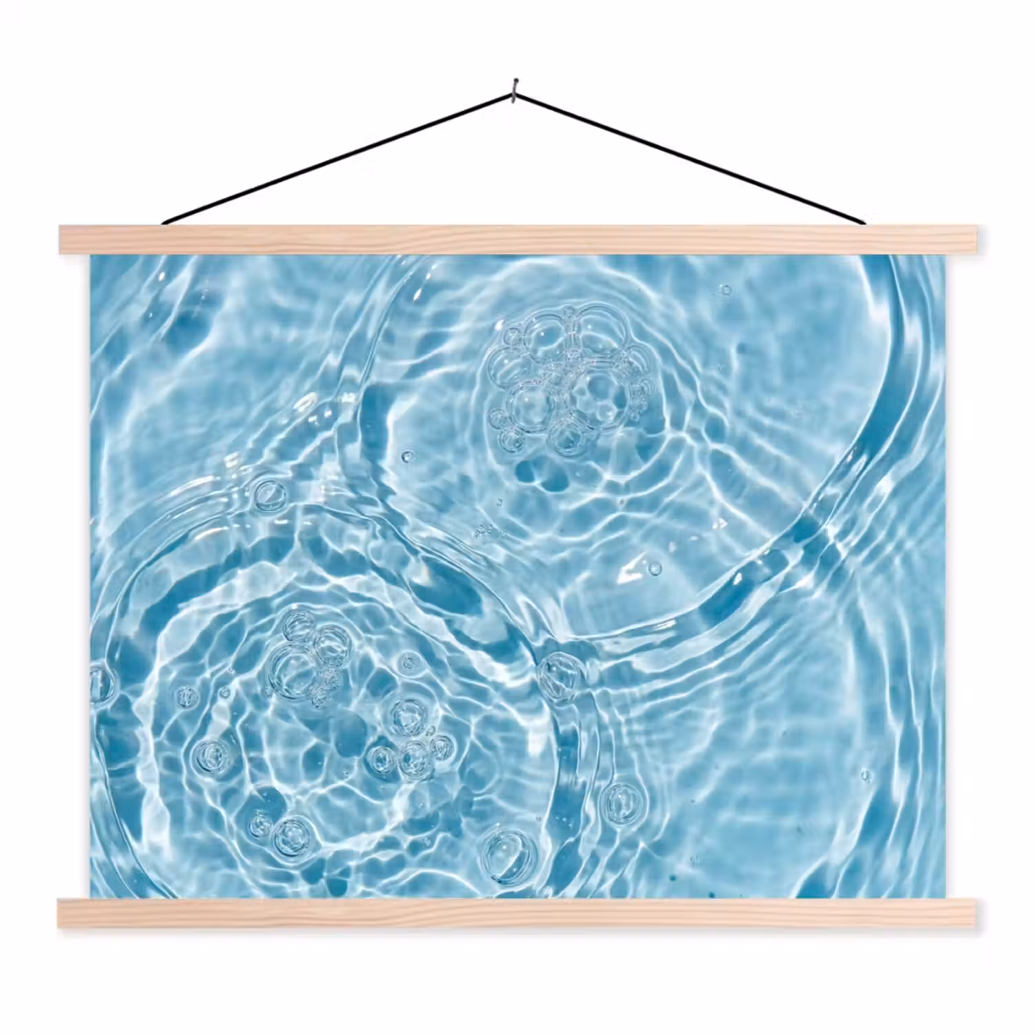 Water - Blauw - bubbels textielposter latten blank klein -3d