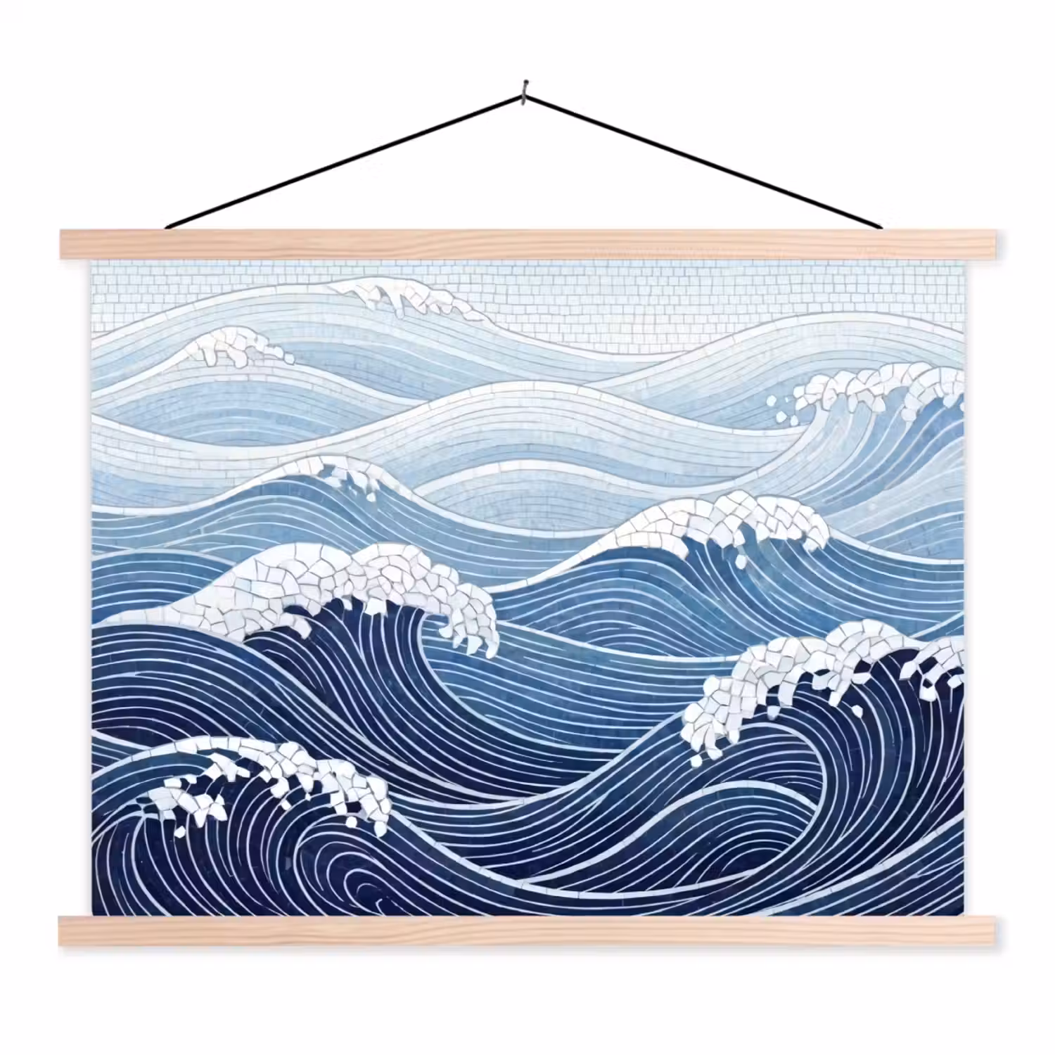 Water - Mozaïek - Landschap - Modern - Blauw textielposter latten blank klein -3d