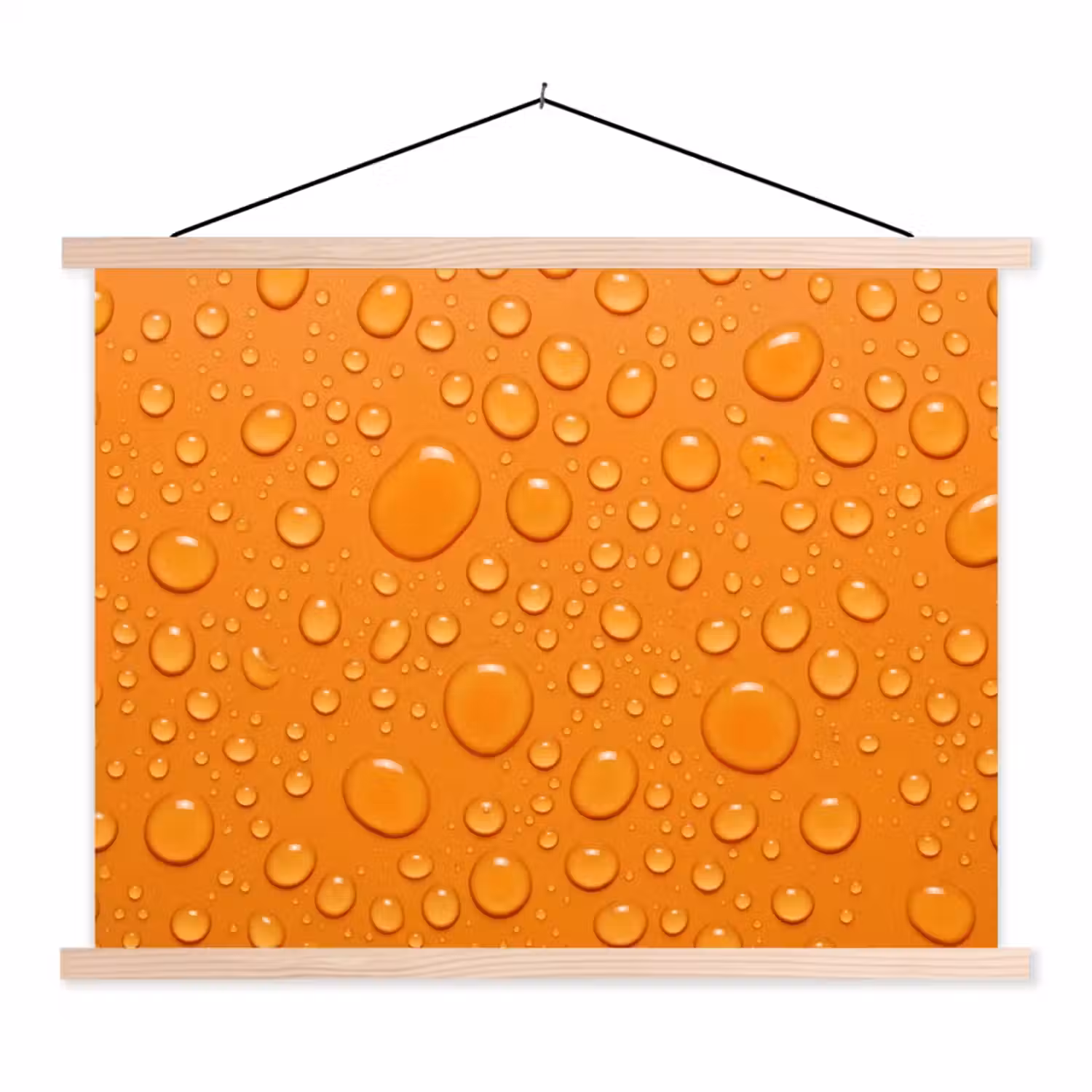 Water - Druppels - Oranje textielposter latten blank klein -3d