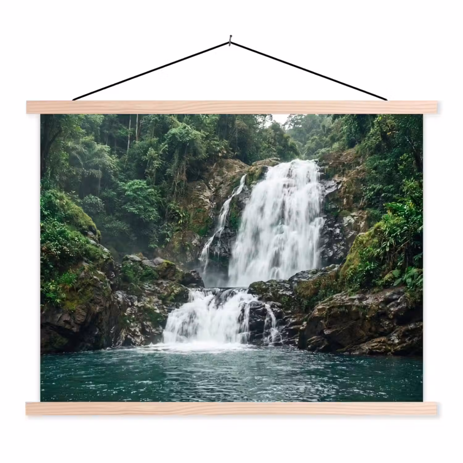 Waterfall - Forest - Nature - Greenkhgyguyg textielposter latten blank klein -3d