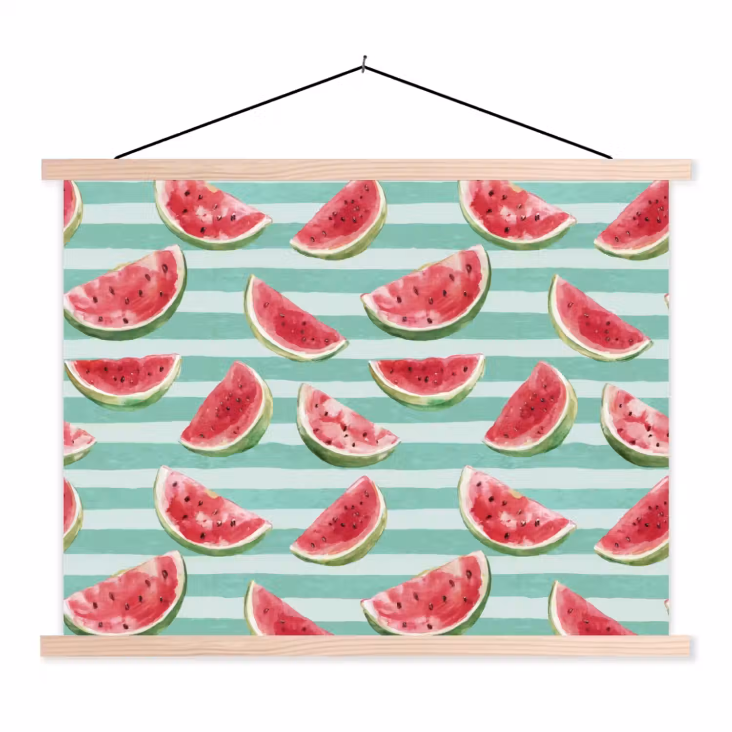 Watermeloen - Strepen - Groen textielposter latten blank klein 122 -3d