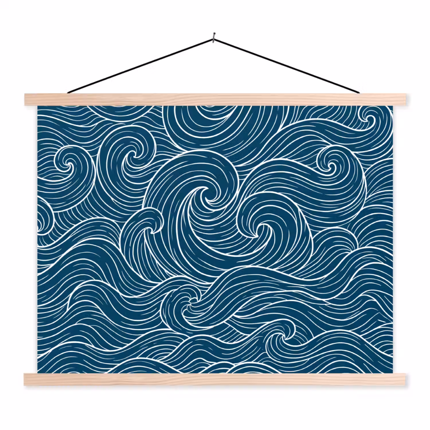 Golven - Spiraal - Water - Abstract - Blauw textielposter latten blank klein -3d