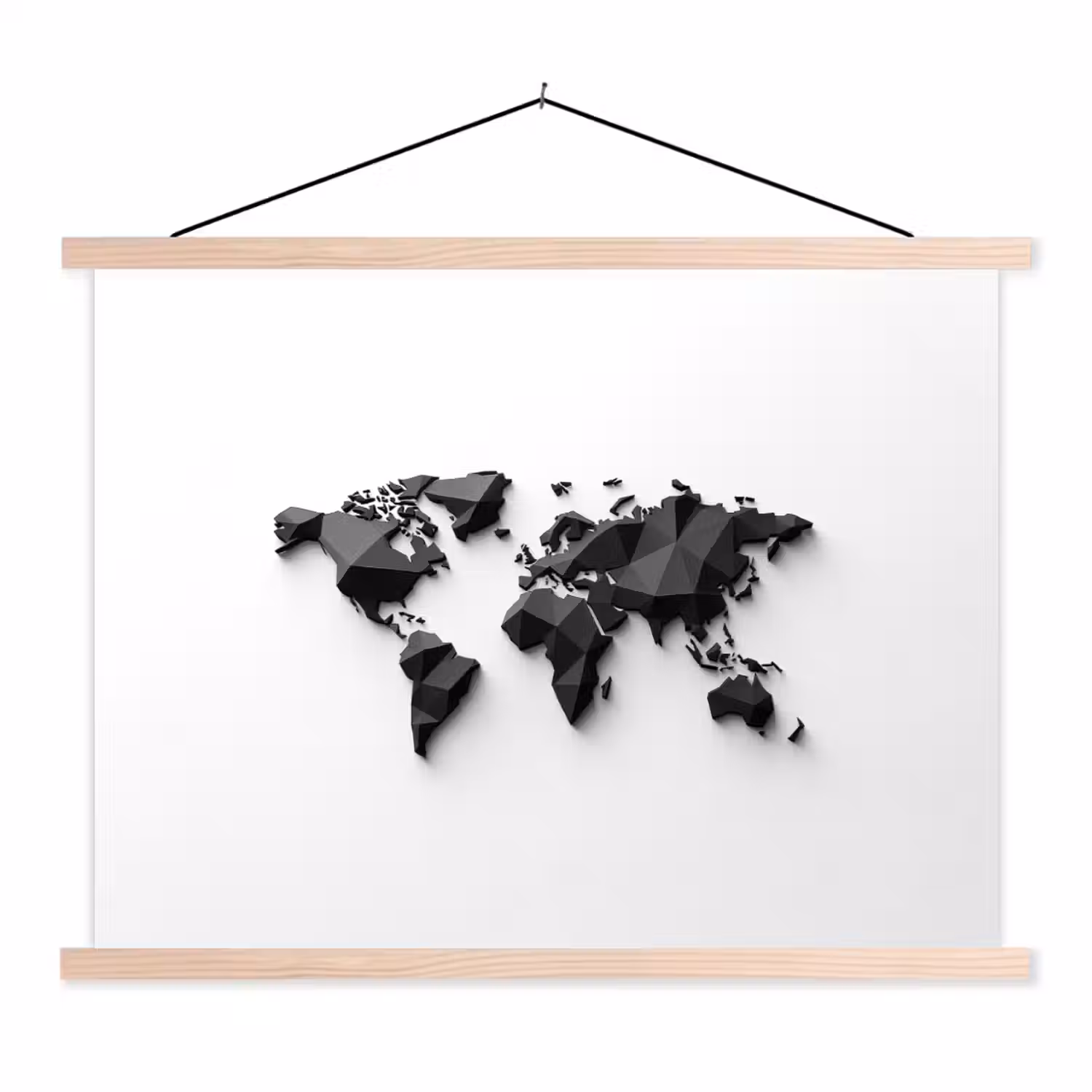 Wereldkaart - 3D - Zwart textielposter latten blank klein -3d