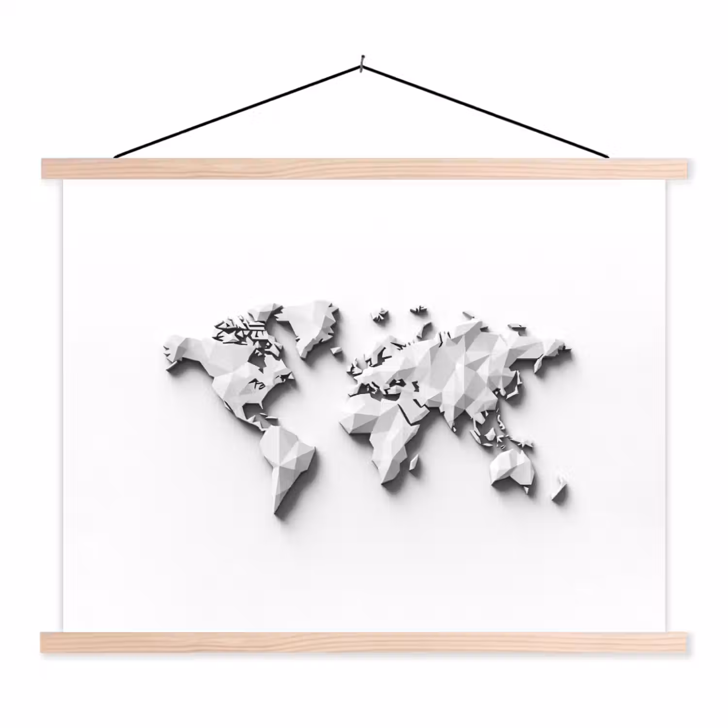 Wereldkaart - 3D - Wit textielposter latten blank klein -3d