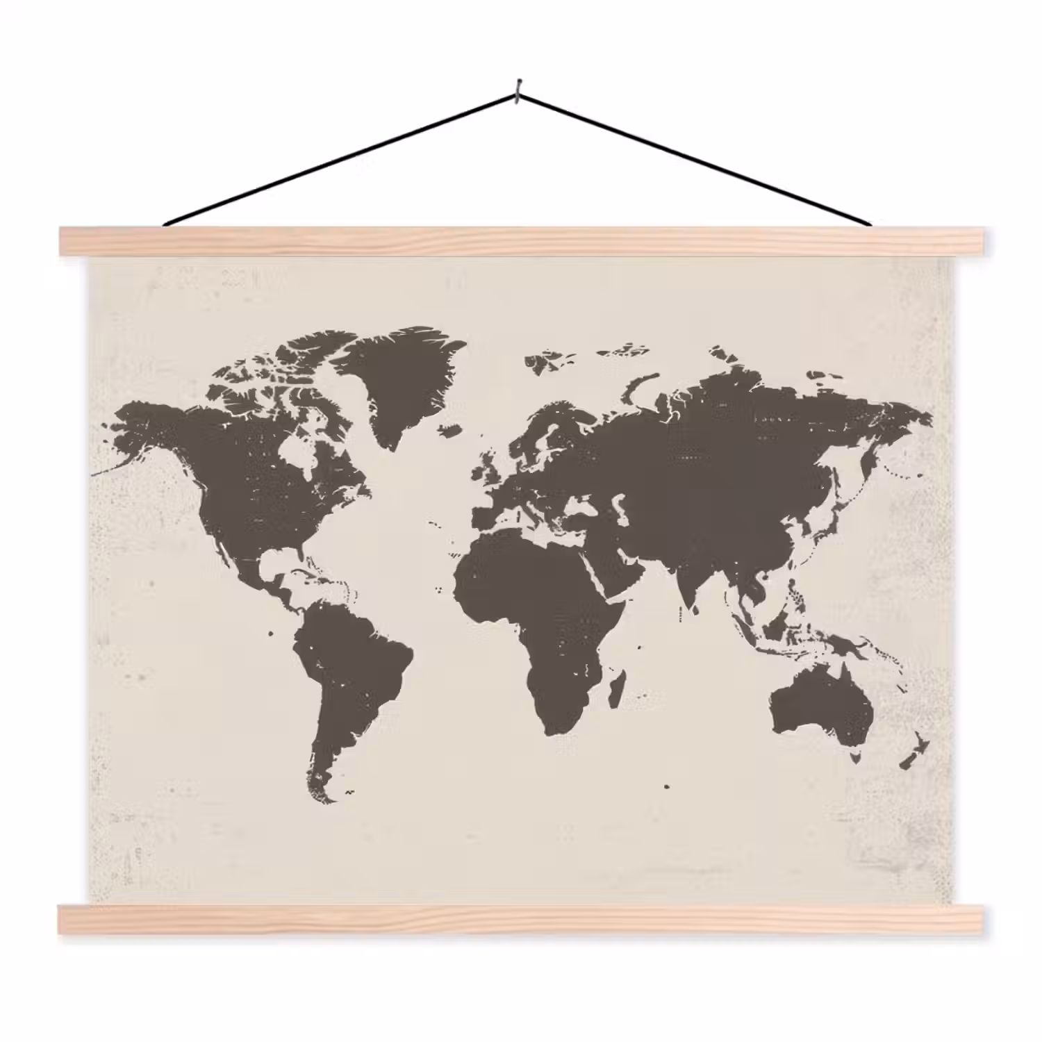 Wereldkaart - Stempelstijl - Ruw textielposter latten blank klein -3d