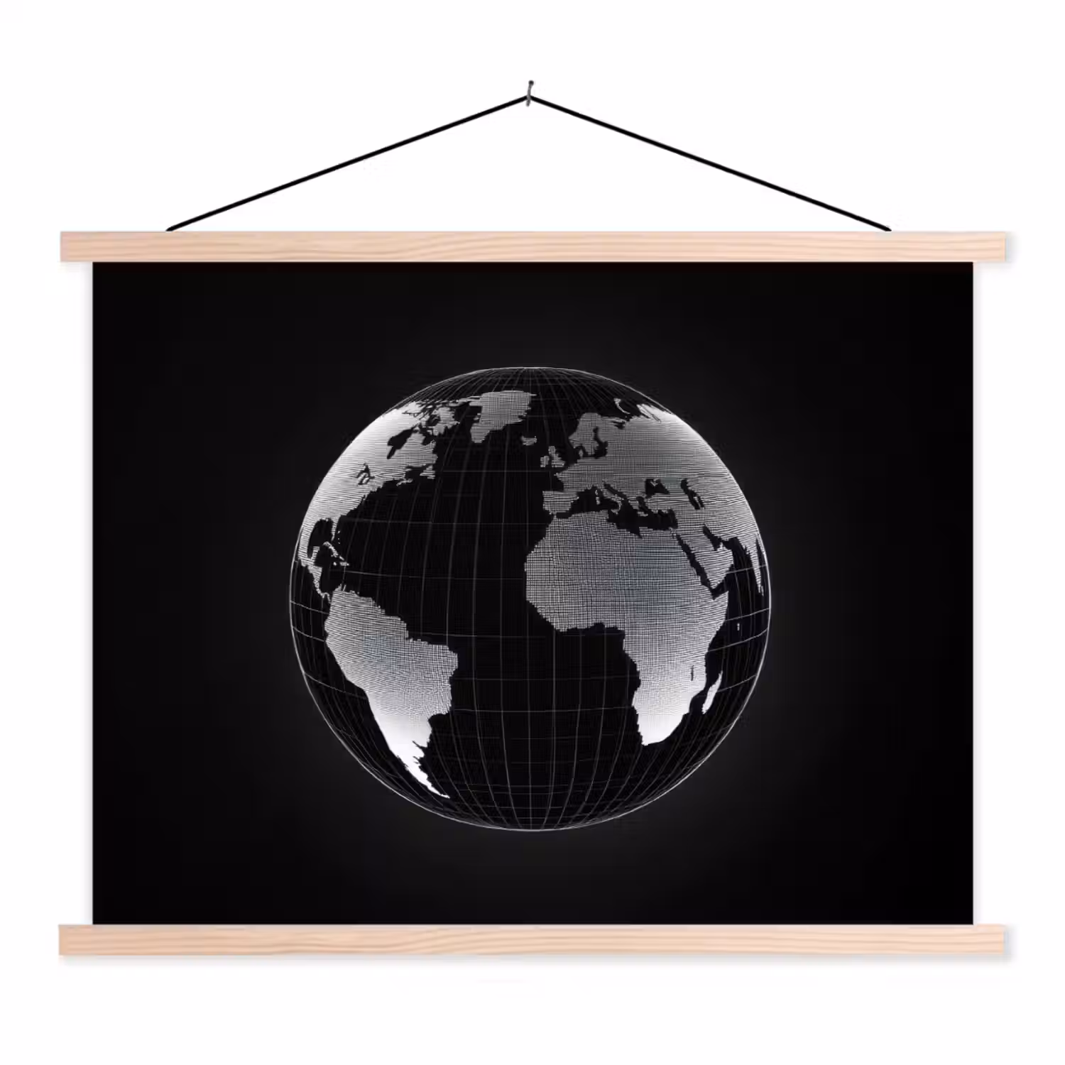 Wereldkaart - Digitaal - Raster - Wereldbol textielposter latten blank klein -3d