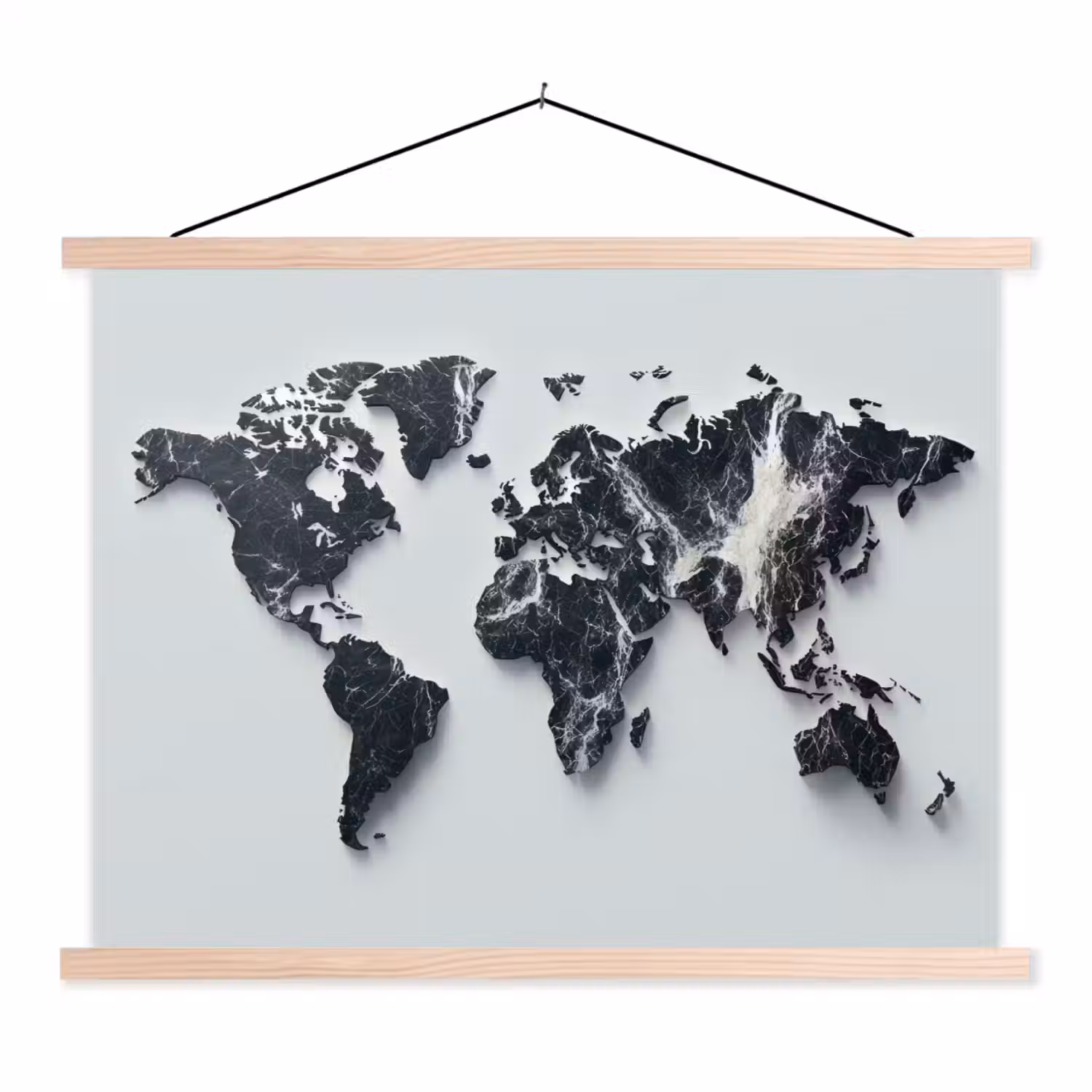 Wereldkaart - Dynamisch - Marmer - Wit textielposter latten blank klein -3d