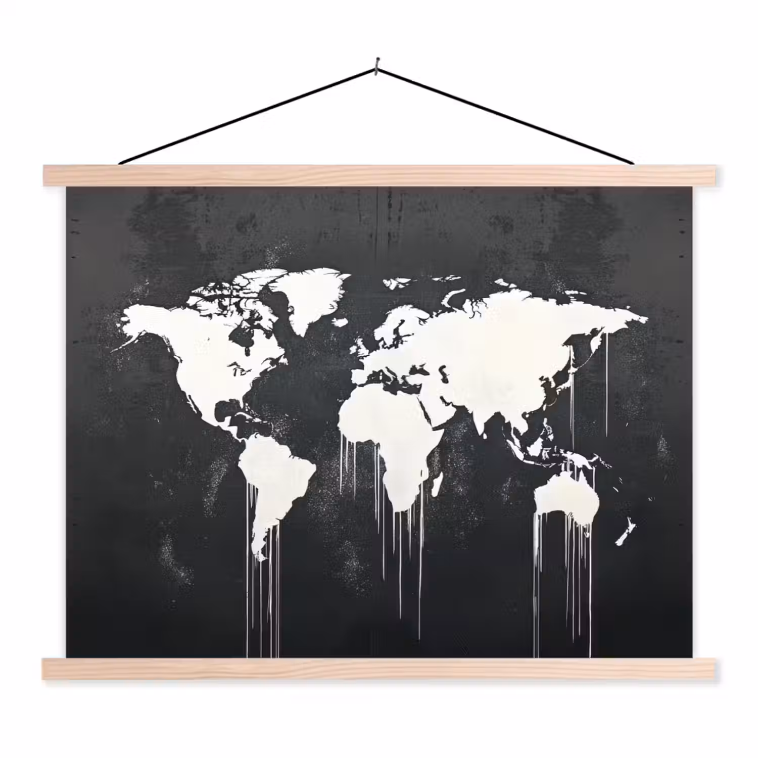 Wereldkaart - Verf - Wit textielposter latten blank klein -3d