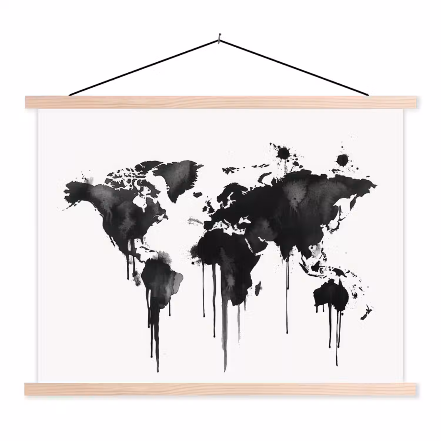 Wereldkaart - Graffiti - Zwart textielposter latten blank klein -3d