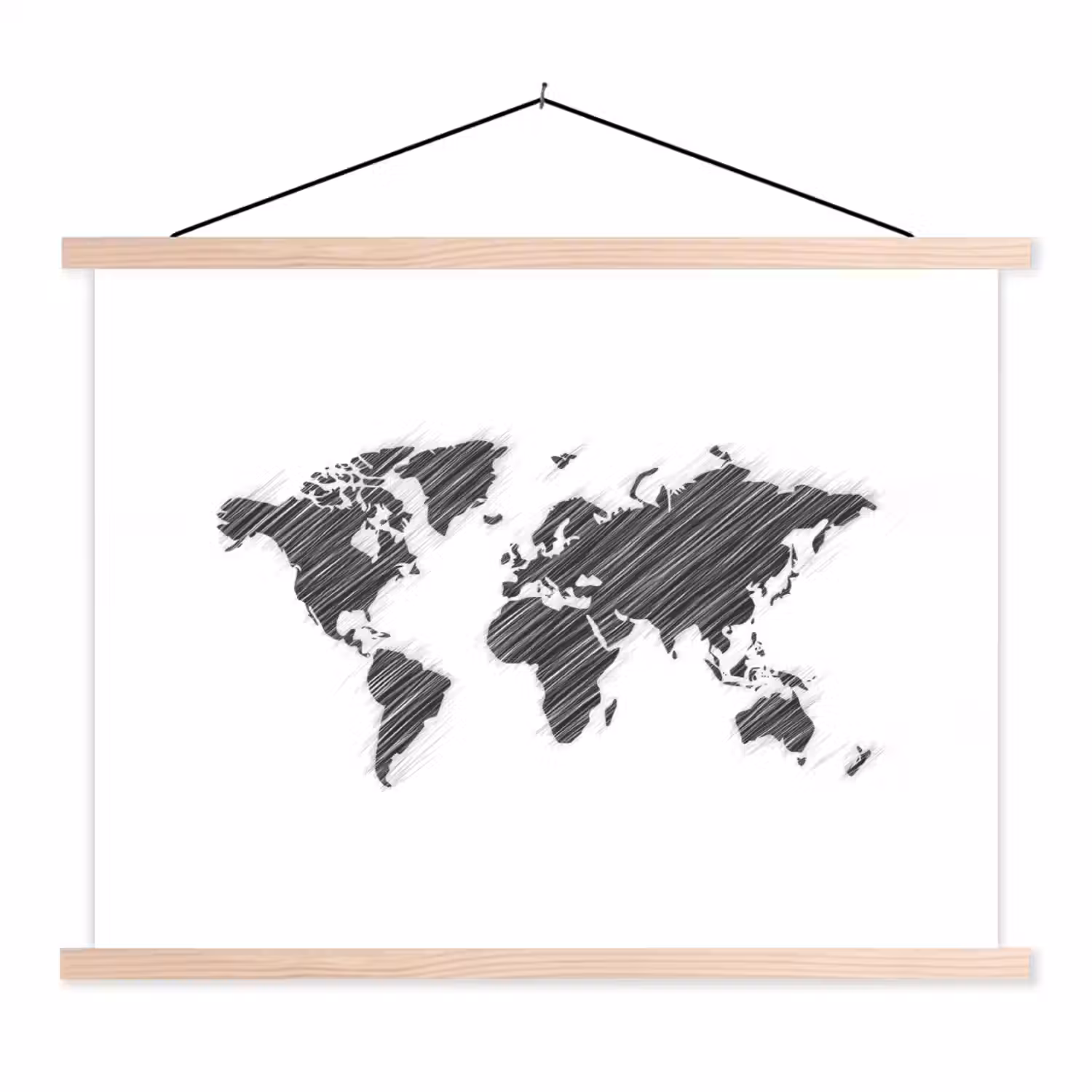 Wereldkaart - Contrast - Lijnen textielposter latten blank klein -3d