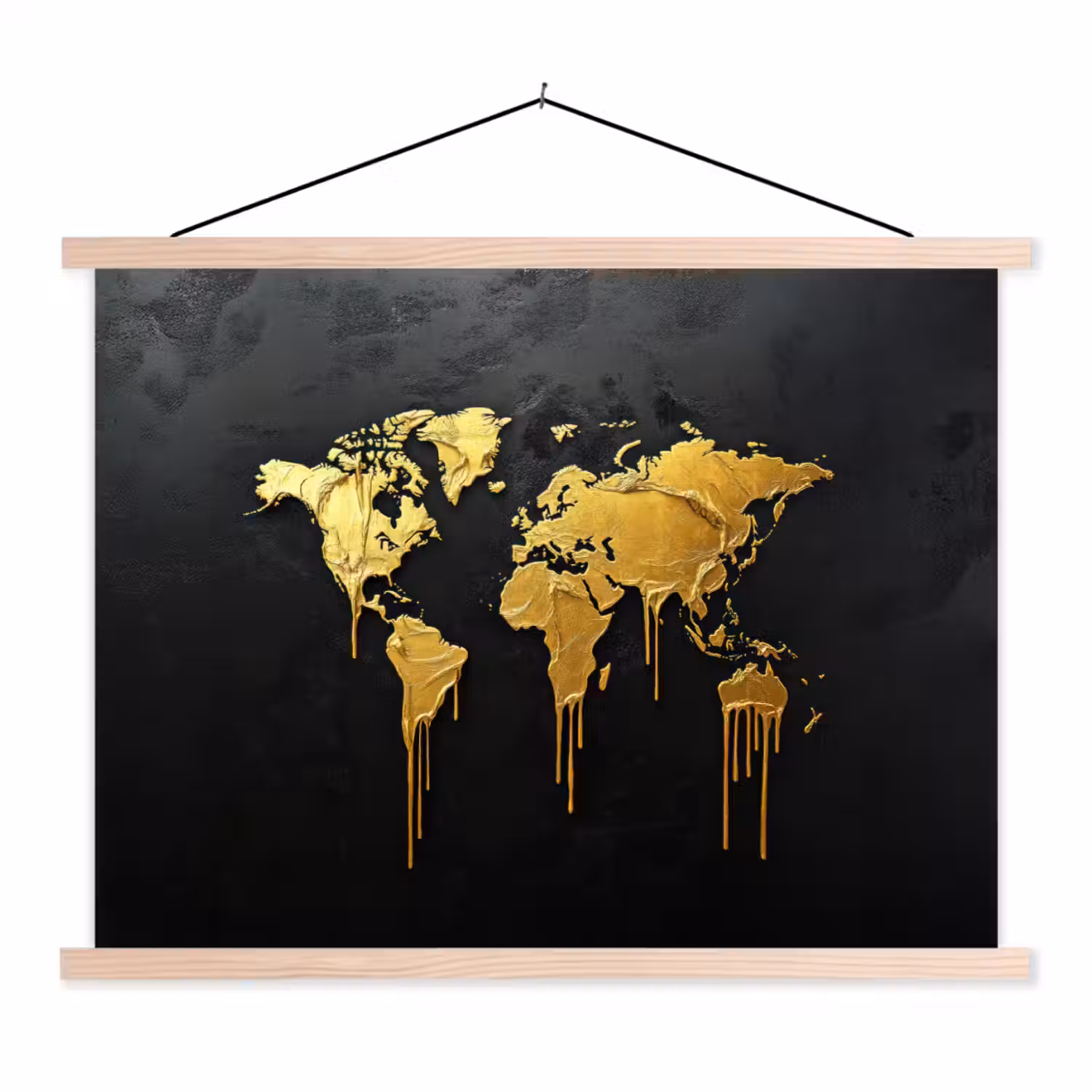 Wereldkaart - Lange druppels - Contrast textielposter latten blank klein -3d