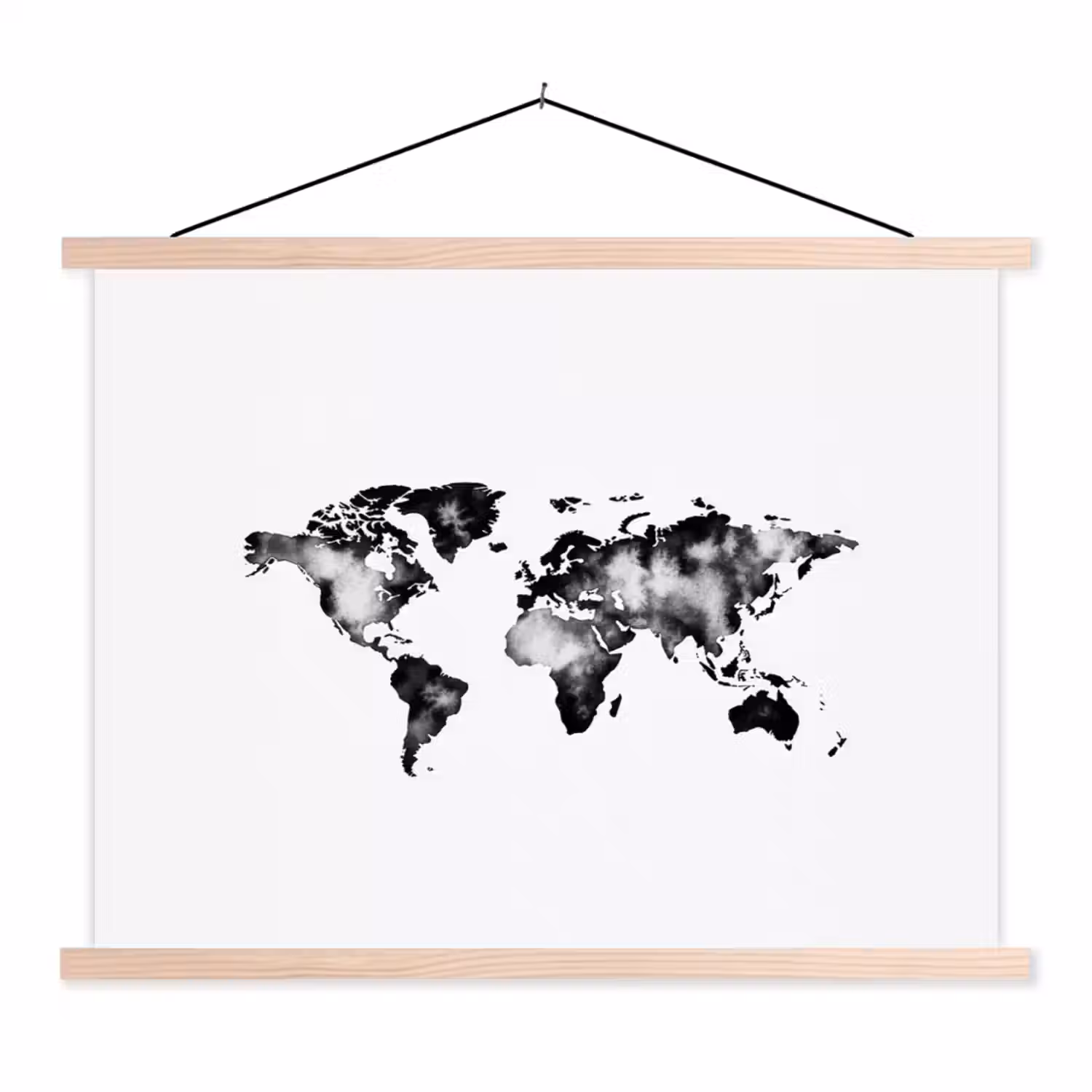 Wereldkaart - Minimalistisch textielposter latten blank klein -3d