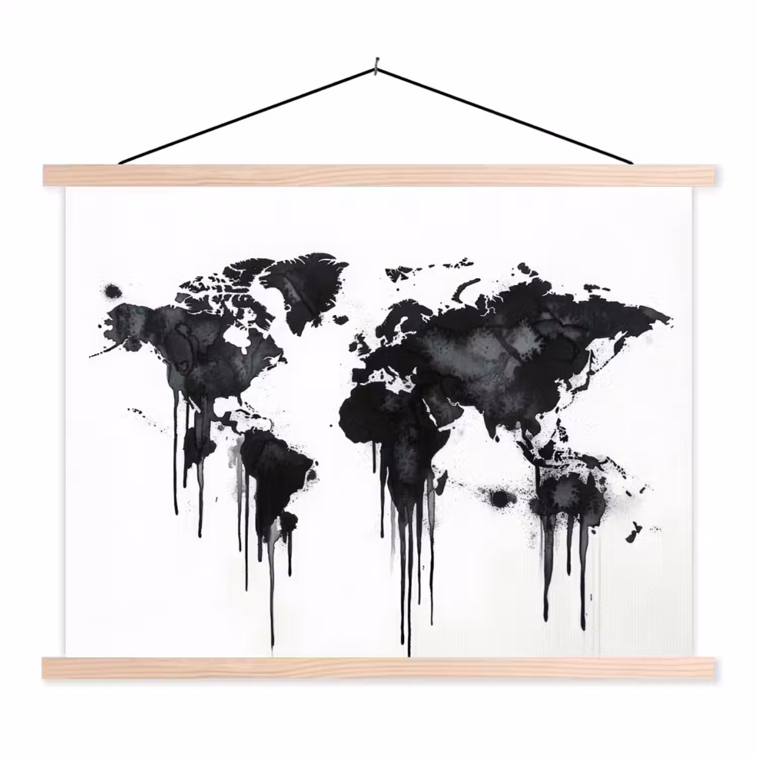 Wereldkaart - Minimalistisch - Graffiti textielposter latten blank klein -3d