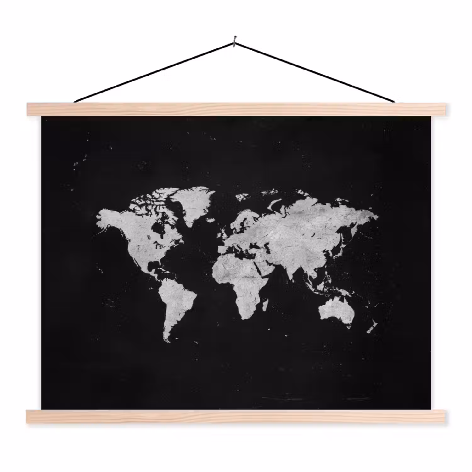 Wereldkaart - Minimalistisch - Wit textielposter latten blank klein -3d