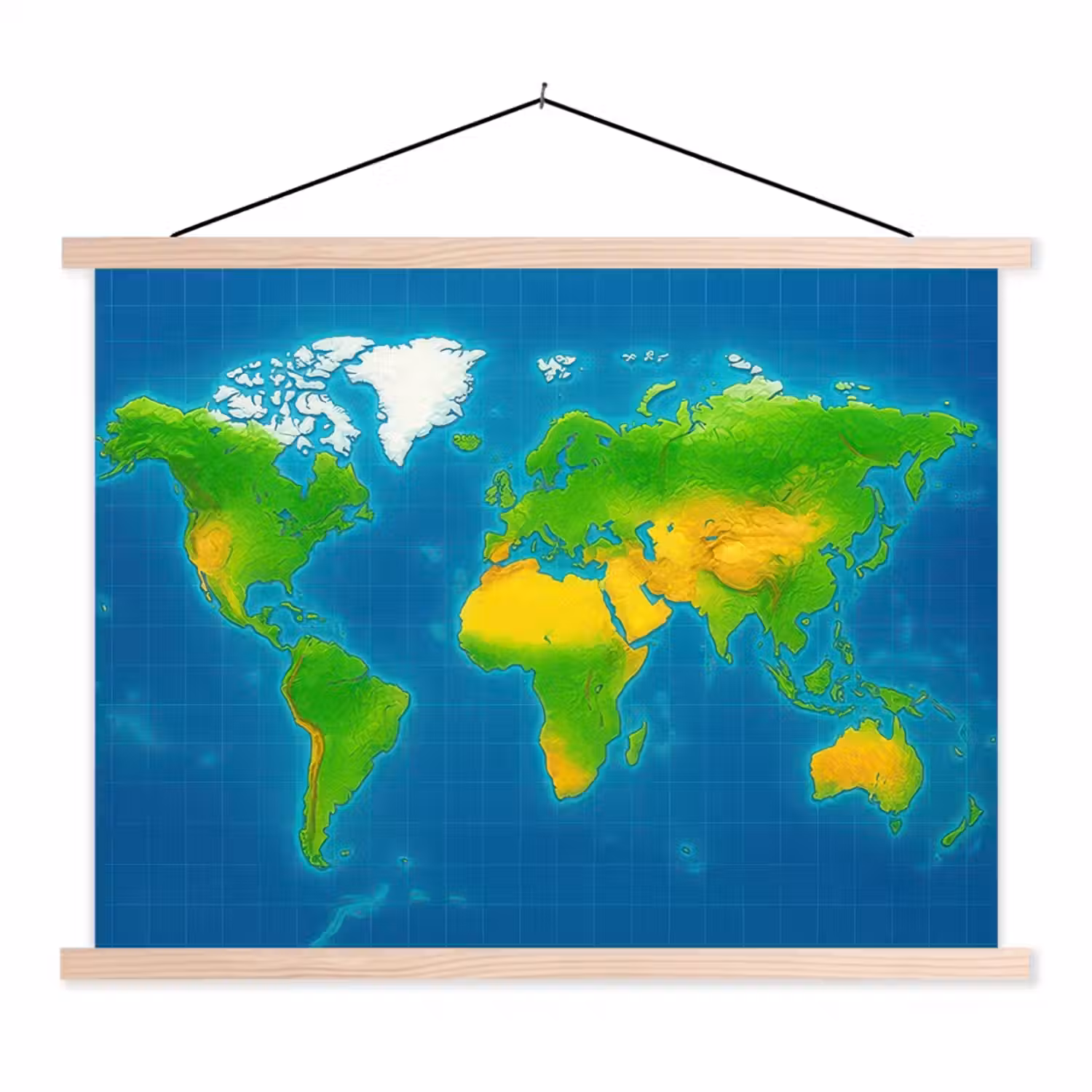 Wereldkaart - Raster - Helder kleurenpalet textielposter latten blank klein -3d