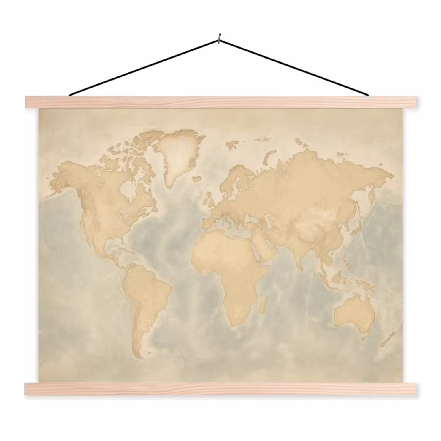 Wereldkaart - Reliëfstructuur textielposter latten blank klein -3d